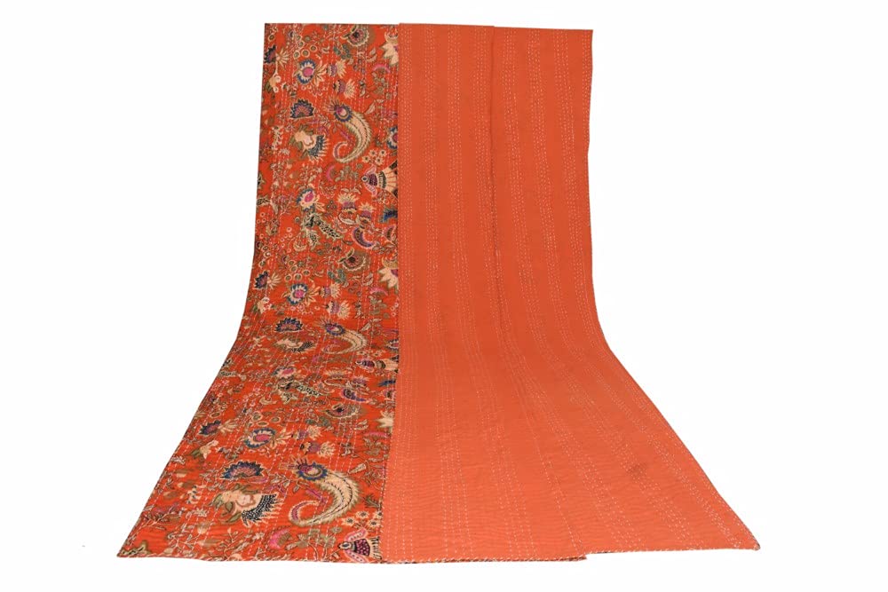 Sophia-Art Handmade Mukut Print Kantha Quilt - Twin/Queen/King Size Multicolor Bohemian Bedspread & Blanket | Perfect for Bedroom Decor, Cozy Throws, and Boho Chic Home Styling