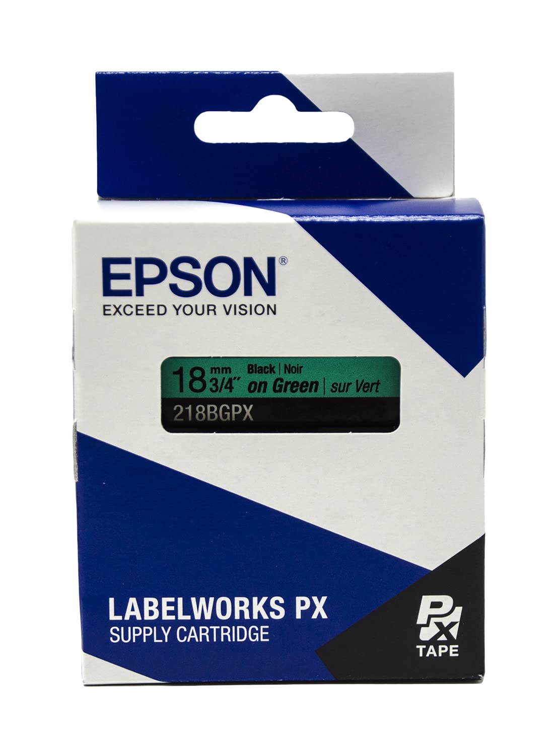 Epson LABELWORKS 218BGPX PET (Polyester) Tape Cartridge - Black on Green Label Maker Tape - 3/4