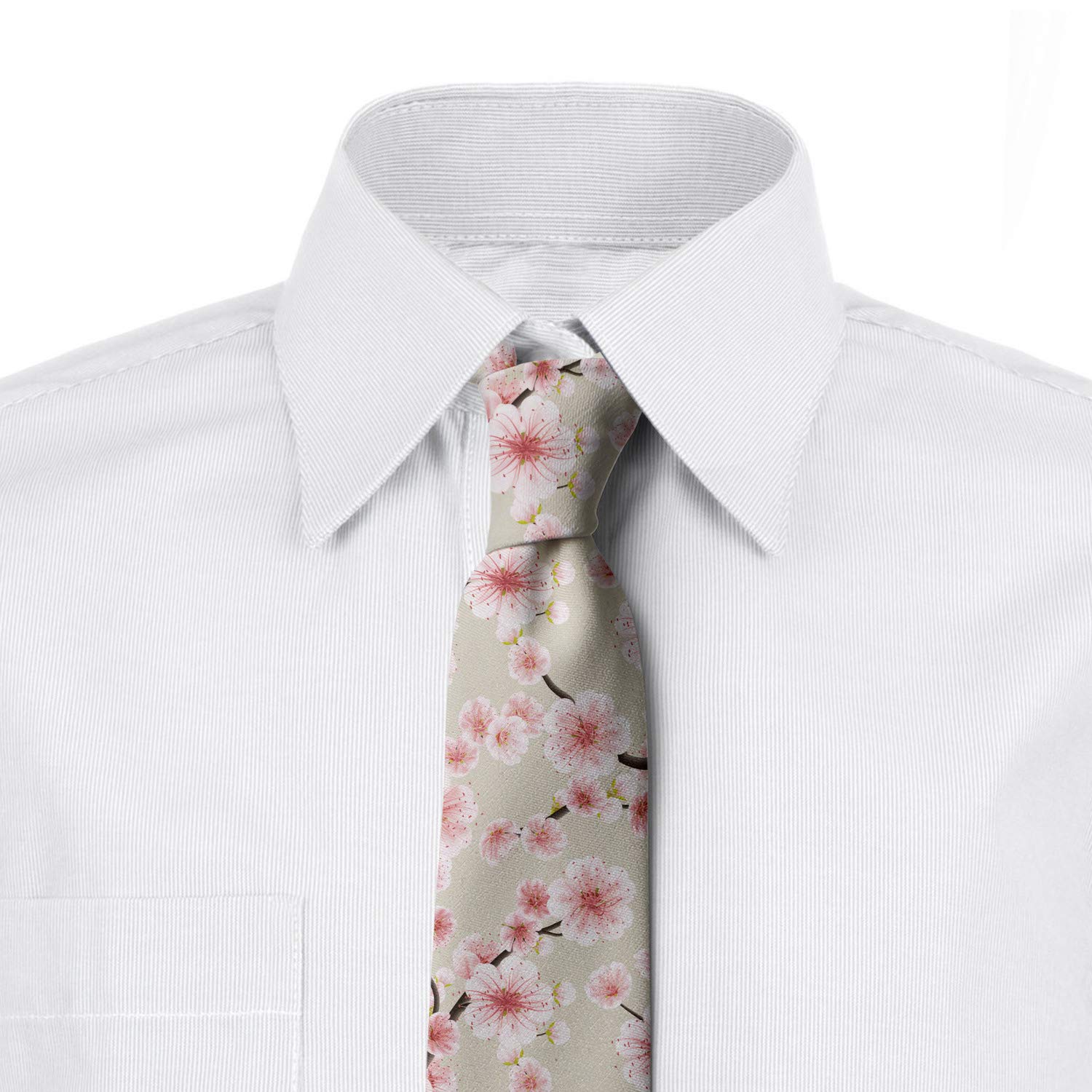 Ambesonne Men's Silk Tie - Floral Cherry Blossom Design, 3.7