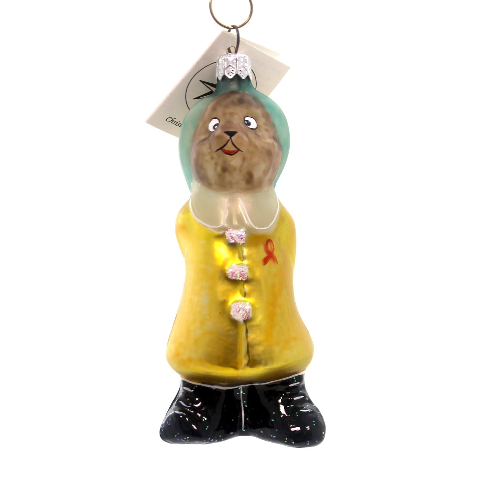 Christopher Radko Rainy Day Smile Glass Ornament - Vintage Rain Slicker & Boots Bar Decor - Handcrafted Holiday Hanging Decoration (94054Nm) - Perfect for Christmas Tree, Home Decor & Gift Giving