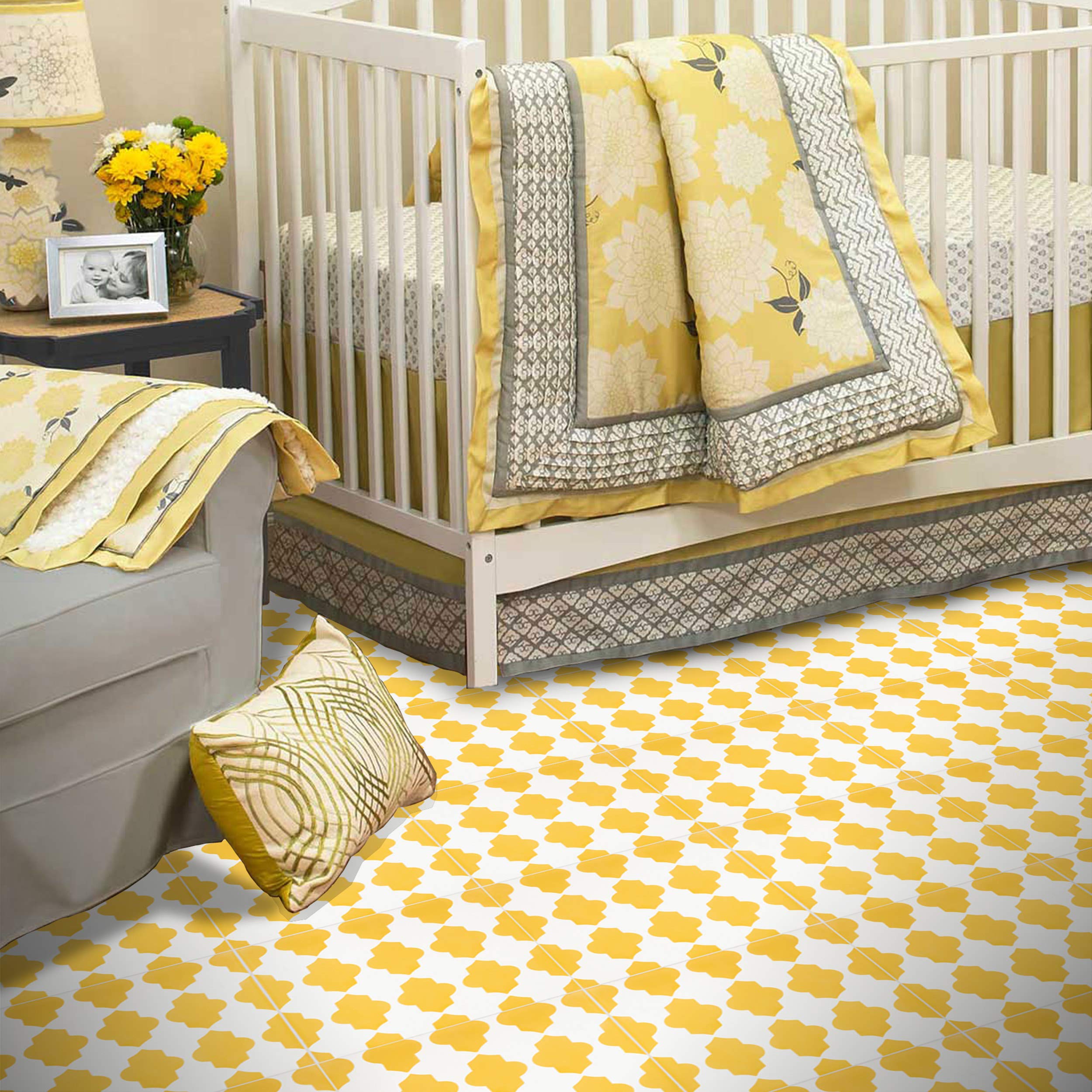 Handmade Moroccan Mosaic Cement Tiles - Pack of 12, Yellow & White Geometric Pattern - Tafrout Design for Kitchen Backsplash, Bathroom Floor, or Outdoor Patio Decor