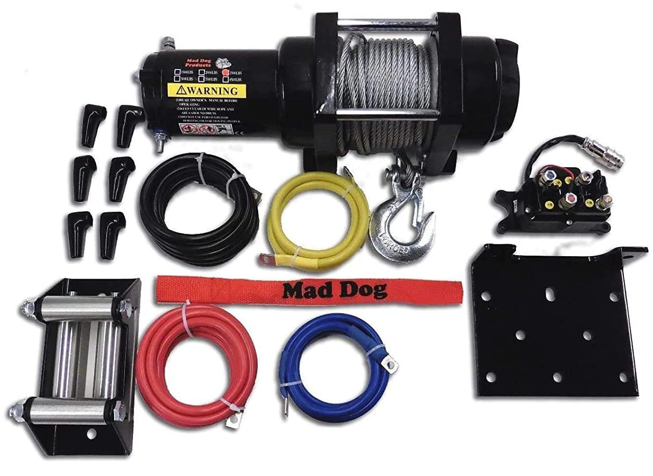 Mad Dog 3500 LB Winch & Mount Kit with Steel Cable - Compatible with Kawasaki 360 Prairie 2x4 & 4x4 (2002-2013 Models) - Perfect for Off-Road Recovery, ATV Trail Riding & Farm Work