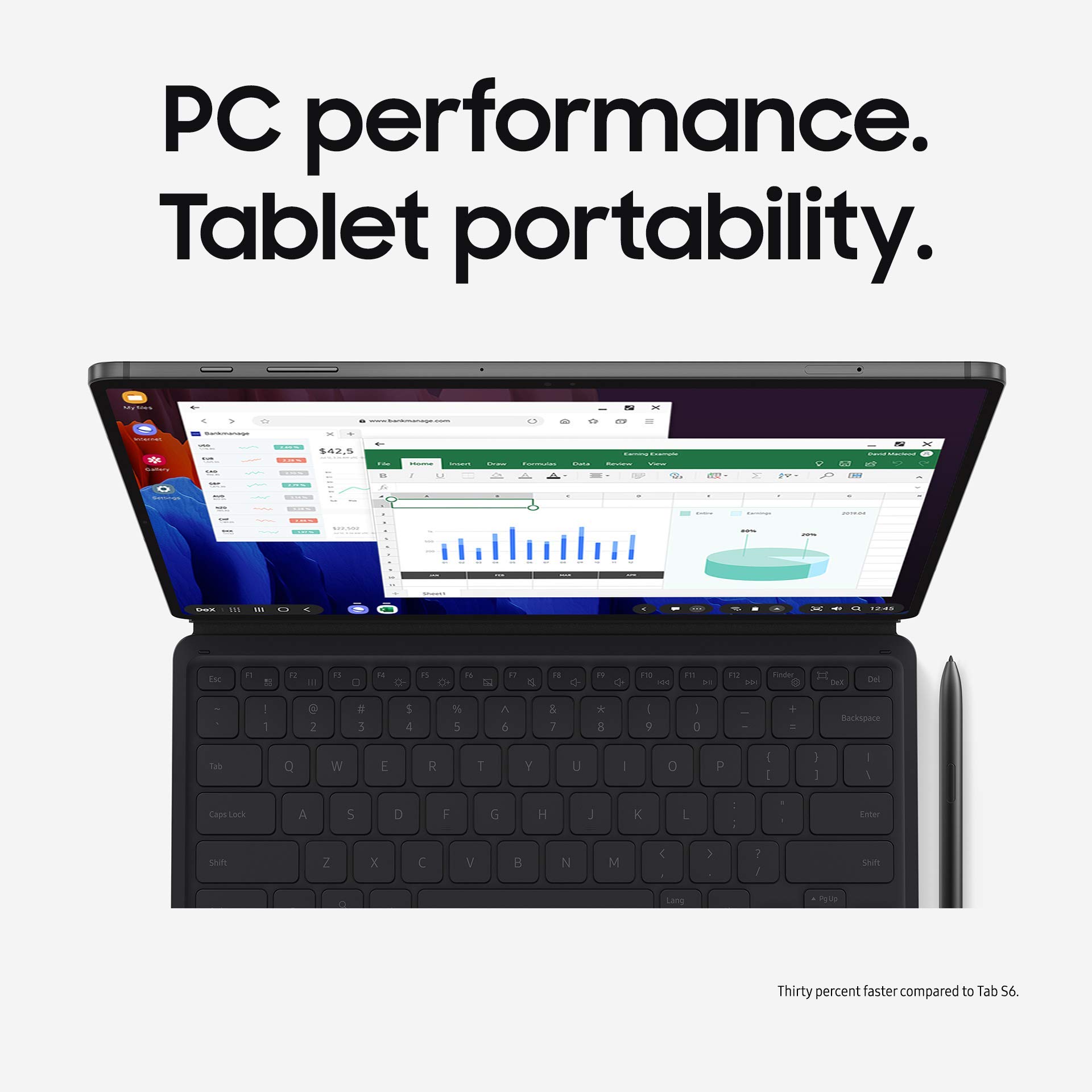 Samsung Galaxy Tab S7+ Keyboard Case - Black (EF-DT970UBEGUJ) | Renewed Premium Protection | Perfect for Work, Study & Travel