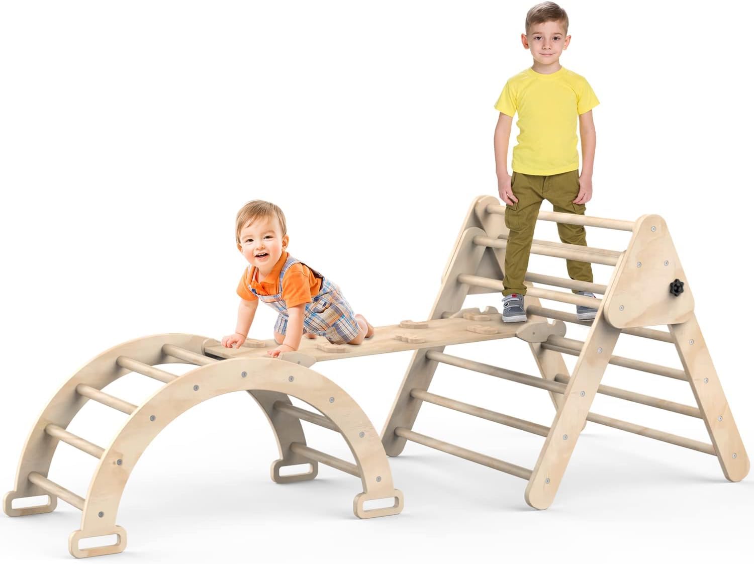 Foldable Wooden Climbing Triangle Ladder with Slide Ramp - 3-Piece Montessori Play Gym Set for Toddlers | Indoor/Outdoor Climbing Toys for Kids | Safe & Sturdy Playground Equipment for Home, Backyard, Daycare & Preschool