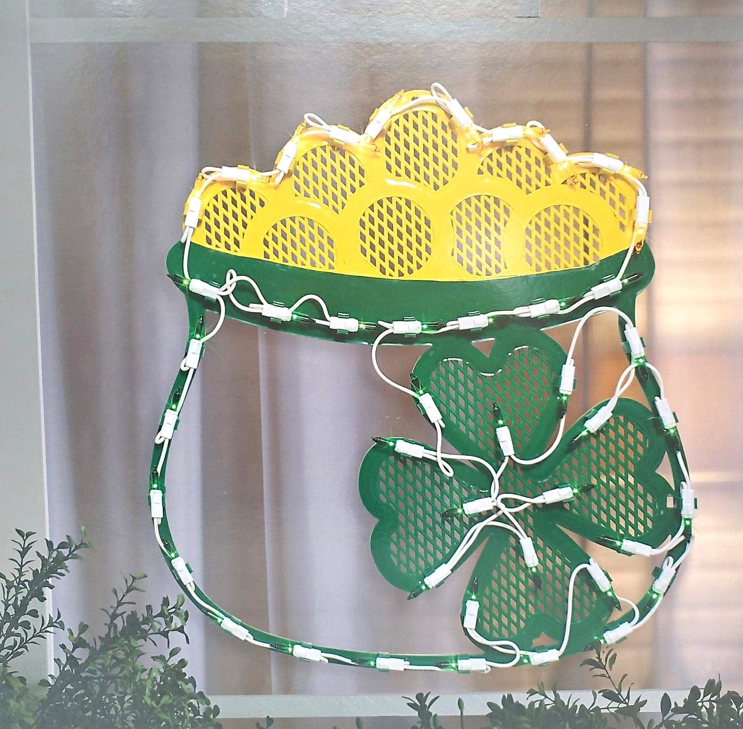 Impact Innovations St. Patrick's Day Lighted Window Decoration - Pot of Gold Shamrock LED Sign for Home & Office Party Decor