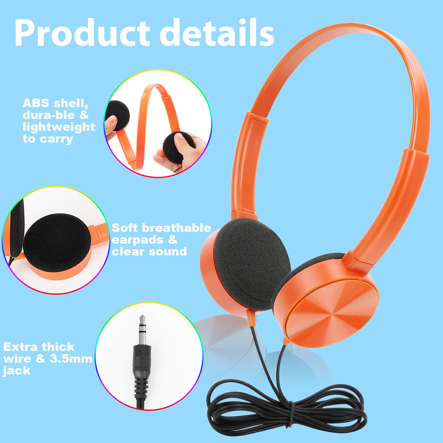 8 Pack Kids Headphones Bulk for Classroom - Durable School Headphones for Students, Children & Teens - 8 Mixed Colors - Perfect for Classroom Learning, Online School & Homeschooling