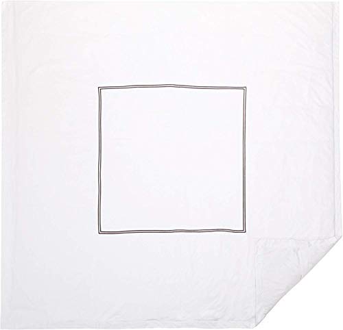 500 Thread Count 100% Cotton White Embroidery Hem Quilt Cover Set with 2 Pillow Shams - Full/Queen Size with Chocolate Border | Luxury Bedding for Master Bedroom & Guest Room Decor