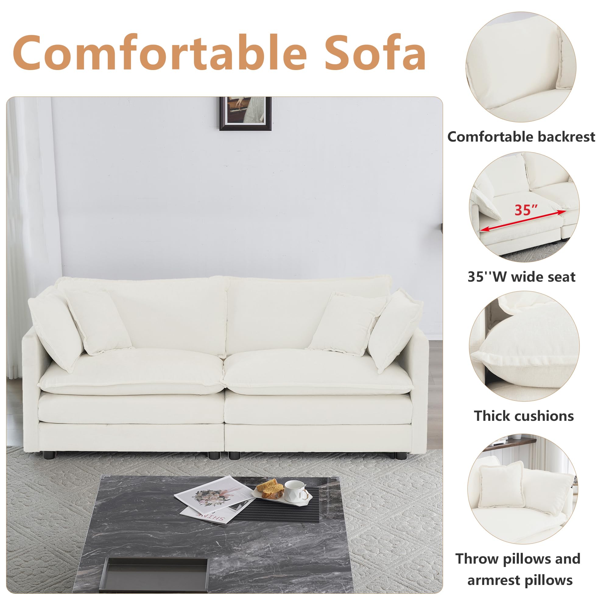 mikibama Luxury 2-Piece Sofa Set - Modern Chenille Cloud Couches with 8 Pillows (4 Armrest + 4 Toss) for Living Room & Office - Ultra Comfortable Loveseat Set in Beige | Perfect for Small Spaces, Apartments, and Cozy Home Decor