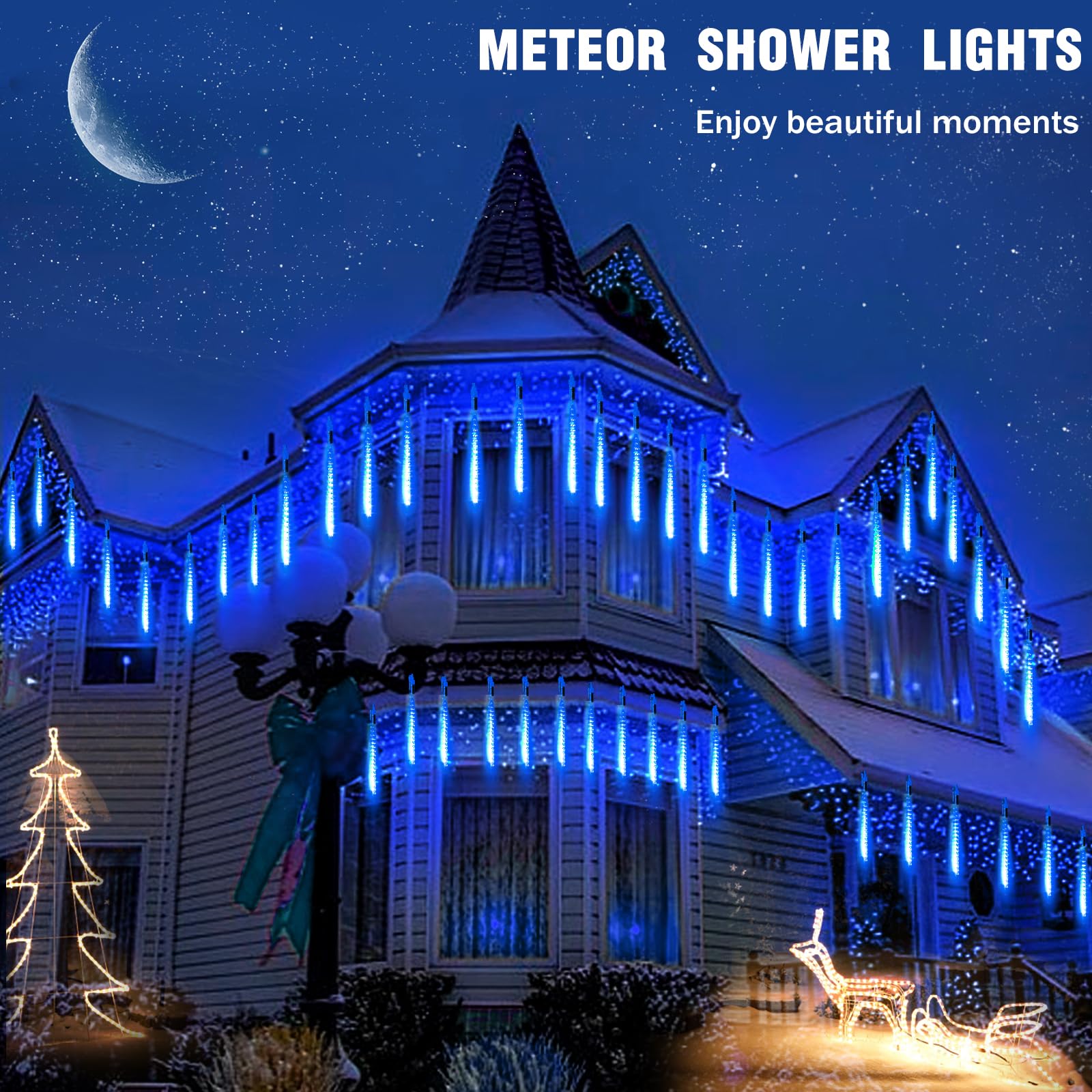 360 LED Meteor Shower Christmas Lights - 12 Inch 10 Tube High Brightness Falling Rain Icicle Lights for Outdoor Xmas Tree, Roof Eaves & Patio Decor | Perfect for Holiday, Wedding & Party Lighting