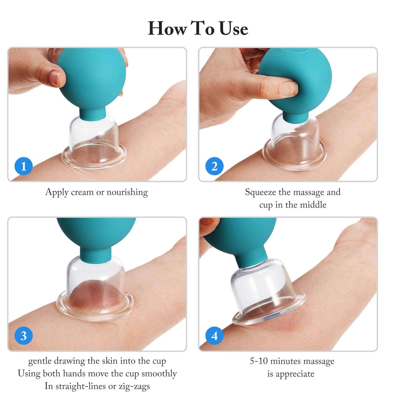 4 Pieces Glass Cupping Set - Vacuum Suction Massage Therapy Cups for Body, Face, Leg, Arm, Back & Shoulder Pain Relief - Muscle Relaxation & Joint Pain Relief - Perfect for Home Spa, Physical Therapy & Holistic Wellness (Green)