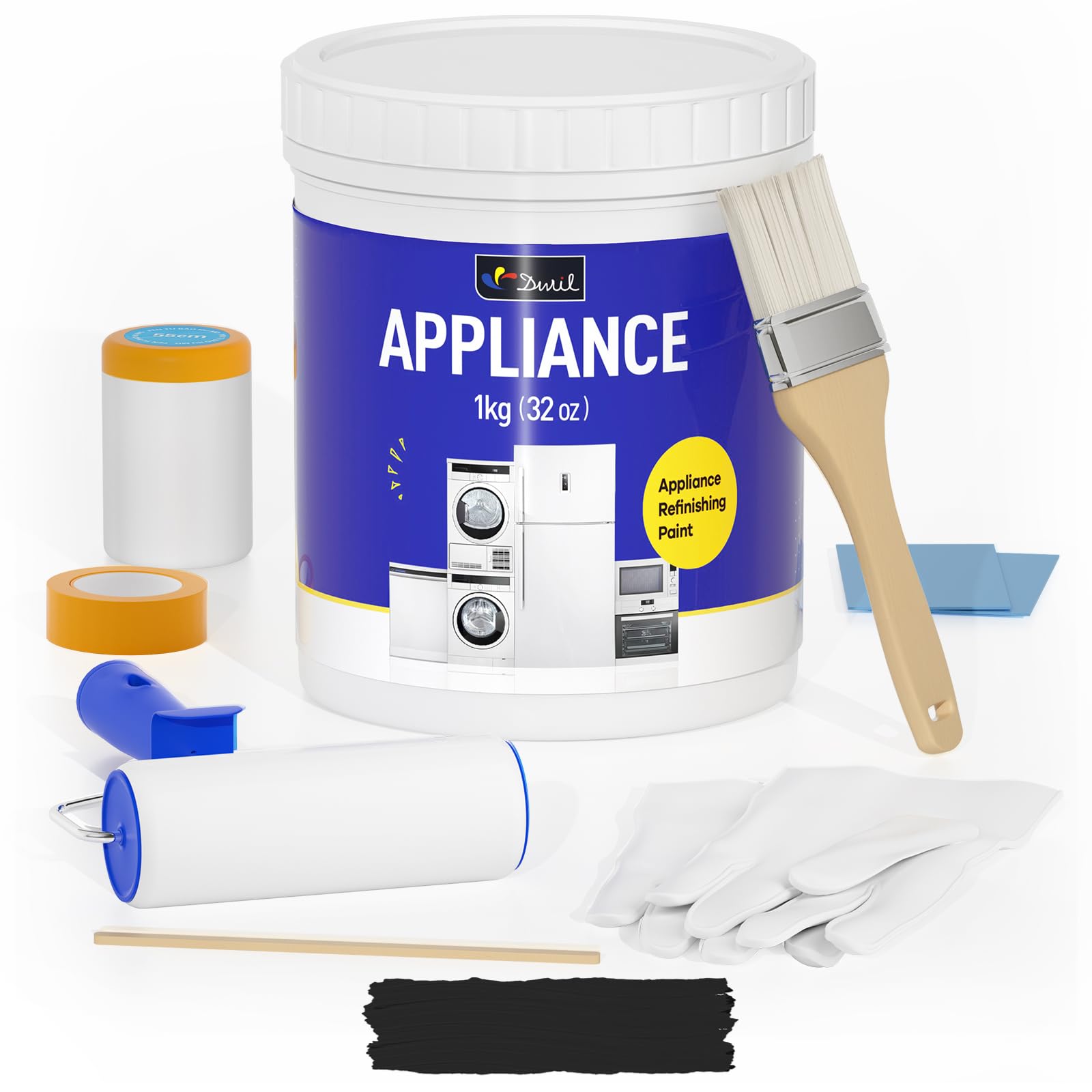 DWIL Appliance Paint for Refrigerator - Water-Based Black Paint for Plastic & Metal Surfaces (32oz) - Perfect for Refrigerators, Dishwashers, Dryers, Microwaves & Ovens - Includes Painting Tools for Easy DIY Home Appliance Refinishing