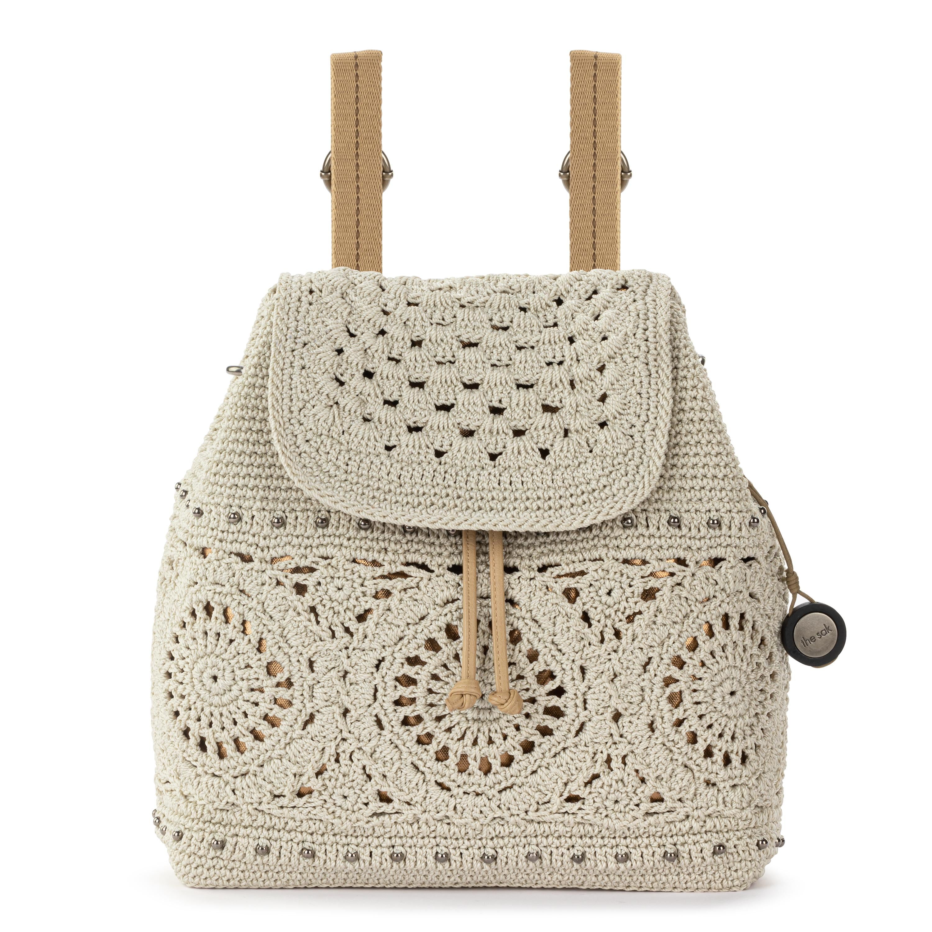 Handmade Crochet Sayulita Backpack - Boho Natural Medallion Design for Beach, Travel & Festival Use
