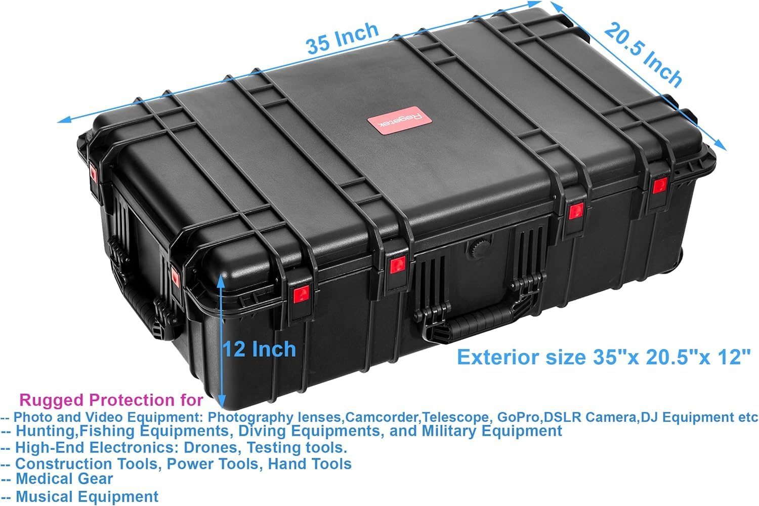 Waterproof Hard Case 35x20.5x12 Inch - IP67 Crushproof Rolling Equipment Case with Foam & Wheels for Camera, Tools, Electronics, Instruments | Travel, Storage & Transport Protection for Professional Gear