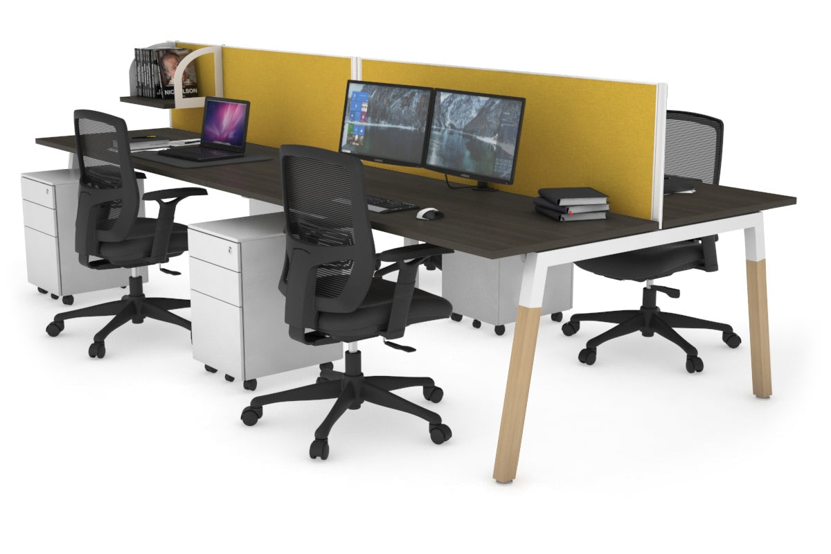 Quadro A Legs 4-Person Office Workstation with Wood Legs & Cross Beam [1600L x 700W] - Perfect for Collaborative Workspaces & Modern Offices