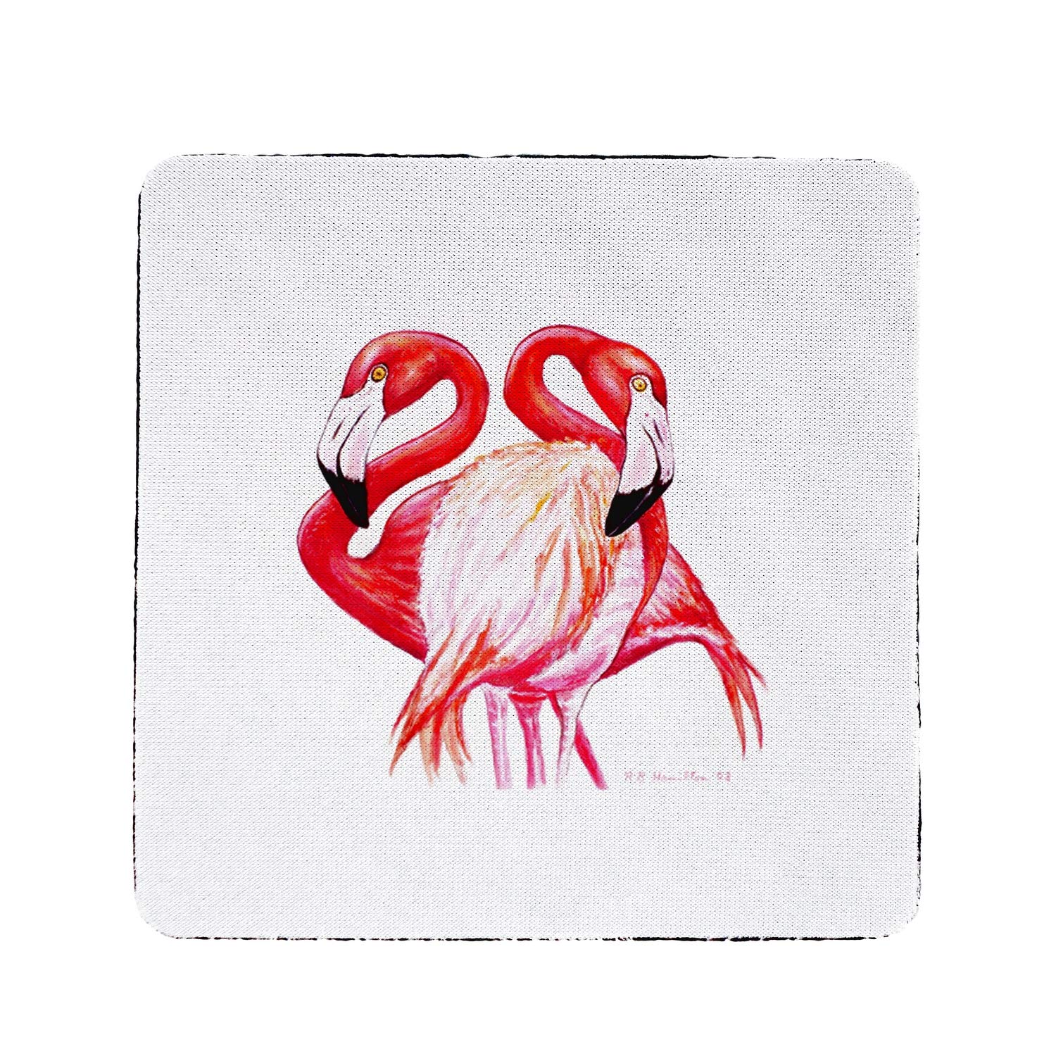 Betsy Drake Two Flamingos Coaster Set of 4 - Absorbent Ceramic Drink Coasters for Coffee, Wine & Cocktails - Tropical Home Bar Decor for Summer Parties & Beach House