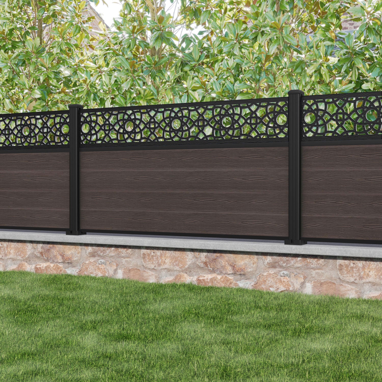 Classic Amber Fence Panel - Mid Brown Color with Aluminum Posts for Garden, Yard, and Outdoor Privacy Fencing