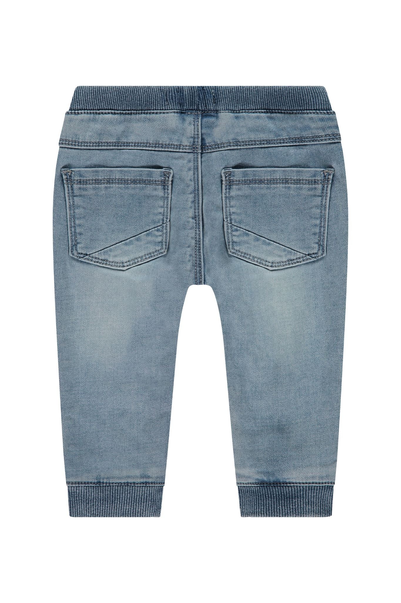 Grey Blue Drawstring Denim Jogger Pants for Baby Boys - Comfortable Casual Wear for Playtime & Outings