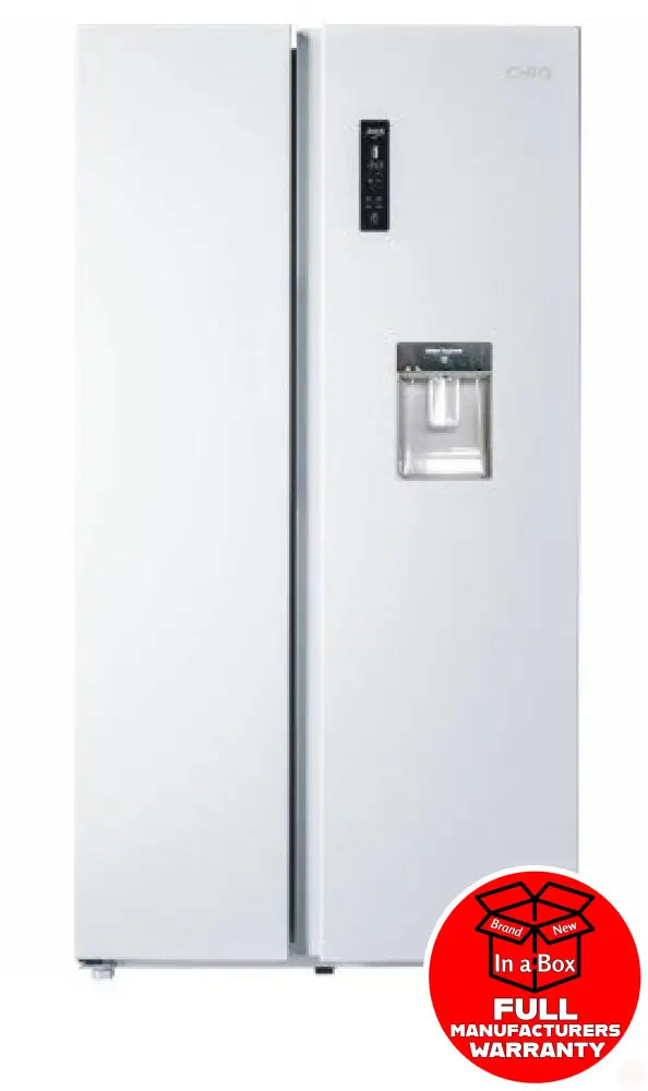 CHiQ CSS559NWD 559L Side by Side Refrigerator with Water Dispenser - Energy Efficient White Fridge for Modern Kitchen, Large Capacity Food Storage & Beverage Cooling