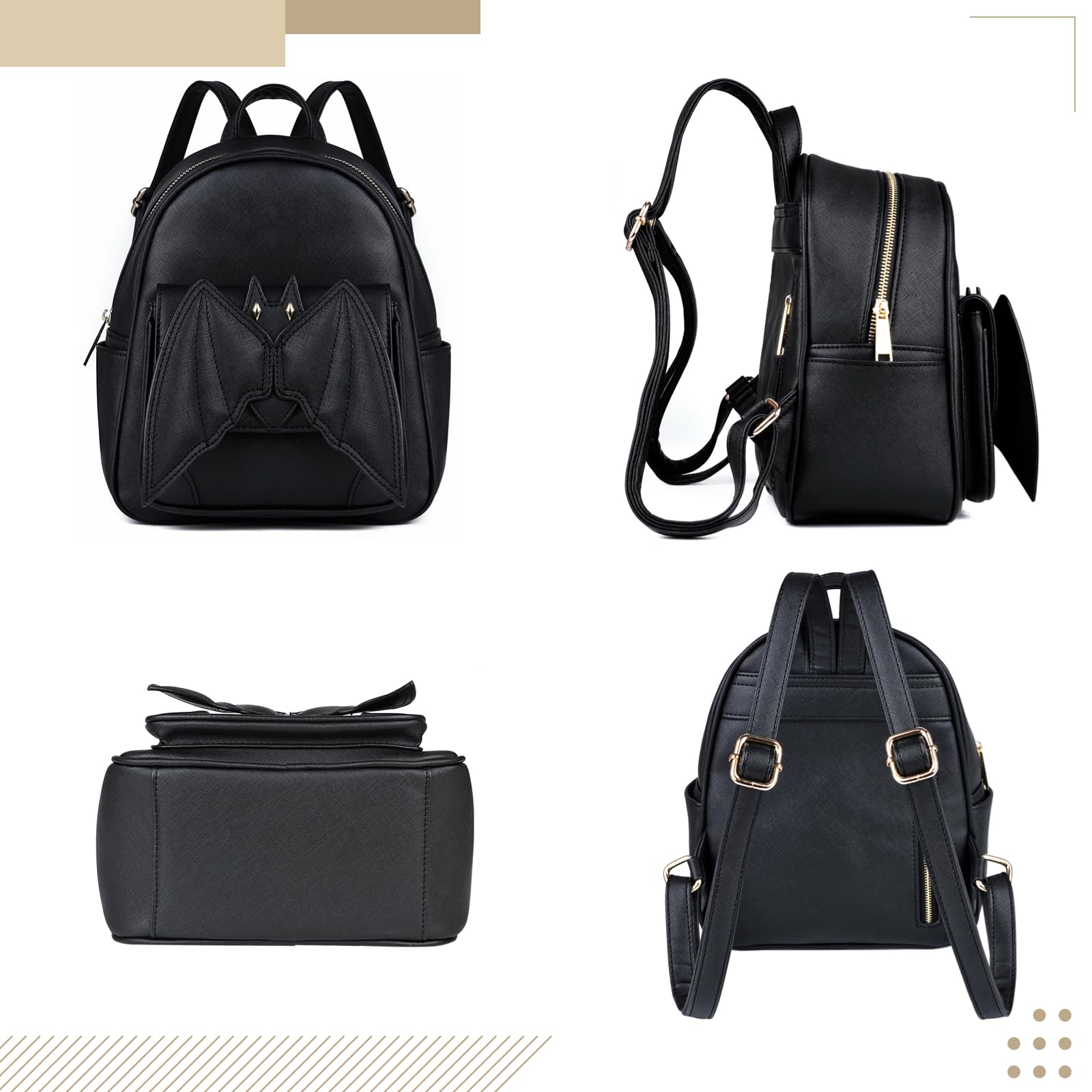 Gothic Bat Backpack for Women - Black Mini Leather Backpack with Wings | Stylish Goth Daypack Purse for Travel, Halloween & Everyday Use | Fashionable Small Backpack for Outfits, Concerts & Night Out