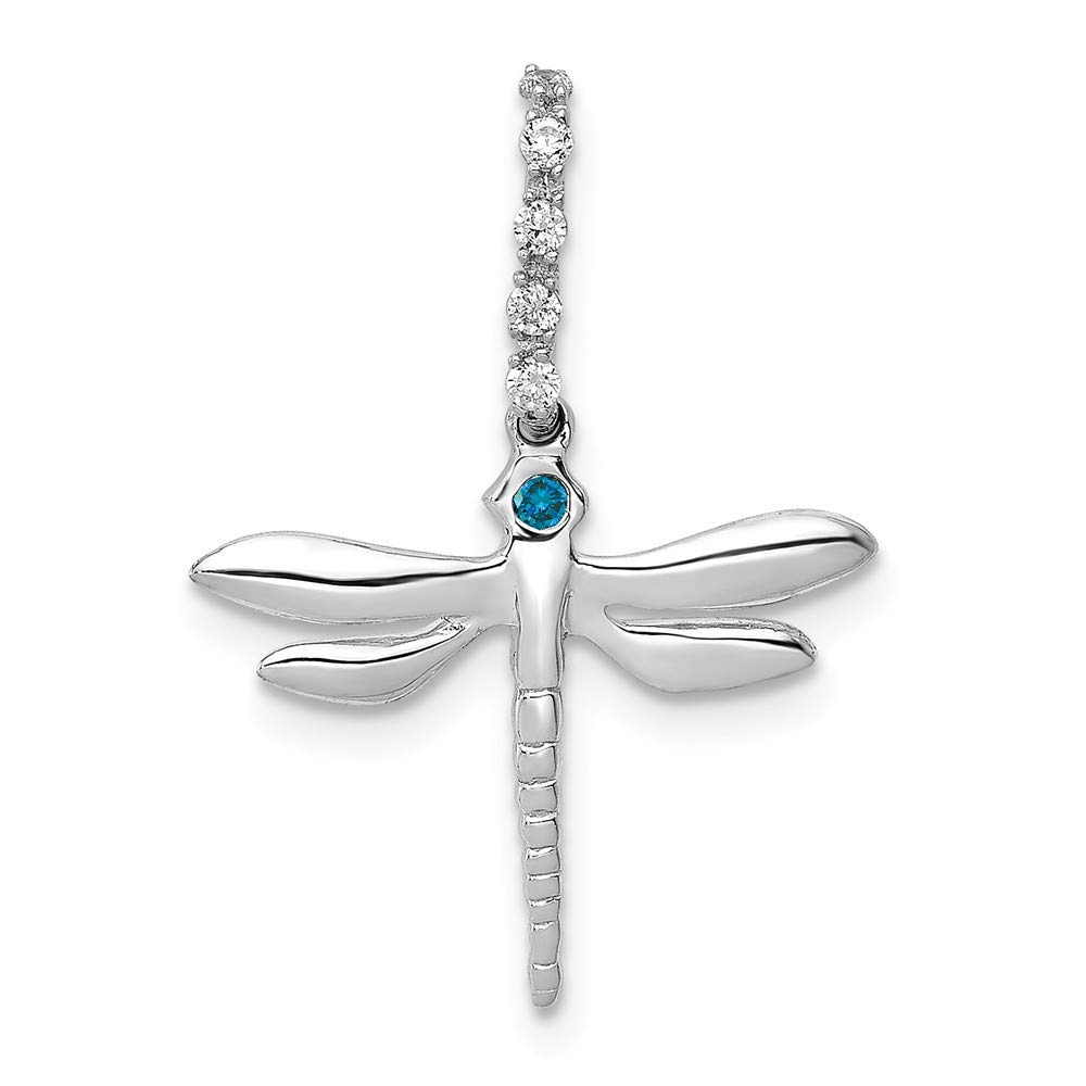 14K White Gold Blue & White Diamond Dragonfly Pendant Necklace - Elegant Jewelry Gift for Women, Perfect for Anniversaries, Birthdays & Special Occasions