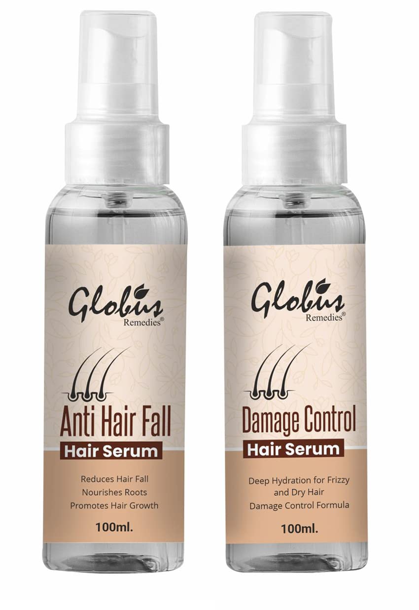 Globus Remedies Anti Hair Fall & Damage Control Hair Serum Combo for Men & Women - Reduce Hair Loss, Repair Split Ends & Strengthen Hair - Perfect for Daily Hair Care & Styling Protection