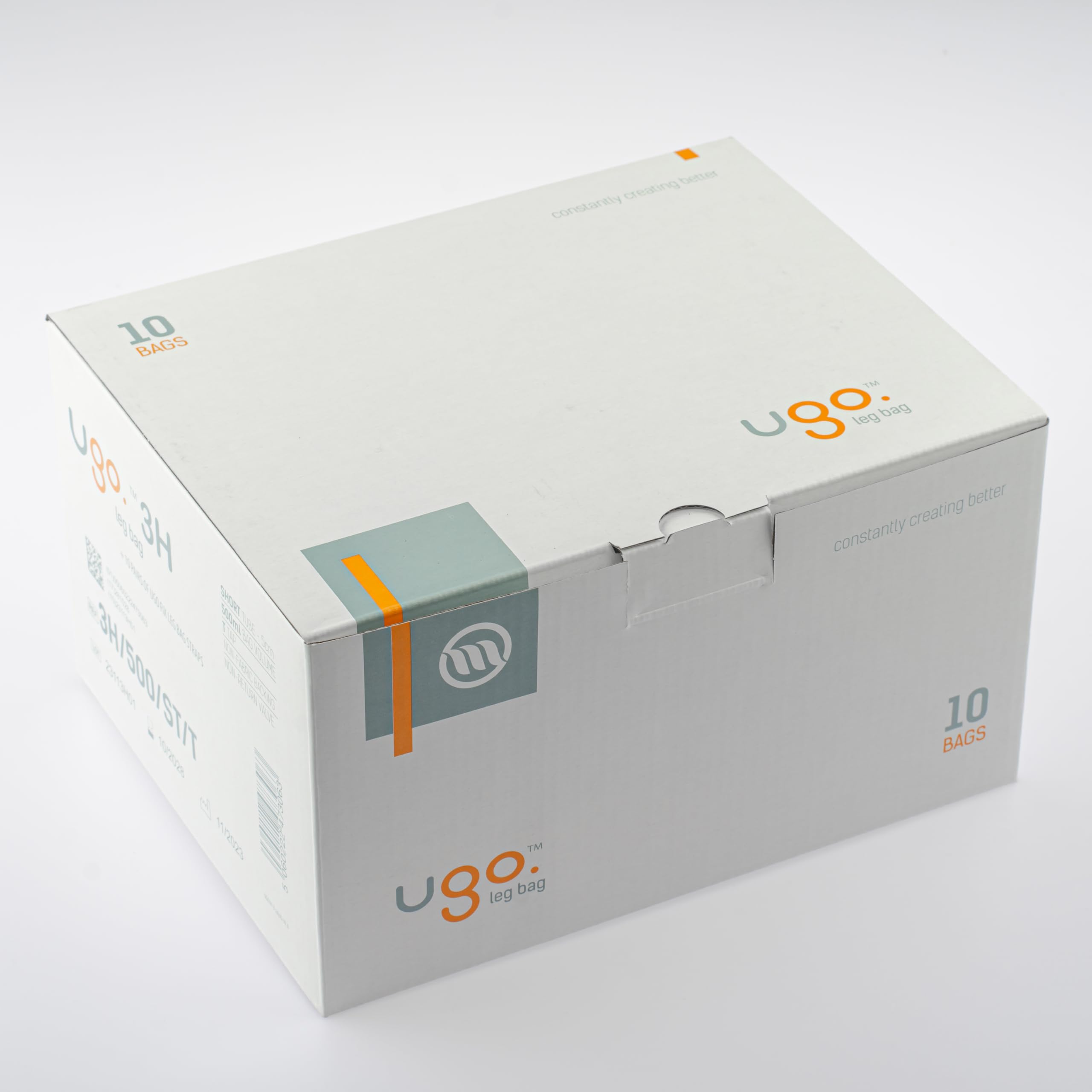 Ugo Leg Bags (Pack of 10) - 500ml Urine Drainage Catheter Bags with T-Tap, Soft Fabric Backing & Ergonomic Leg-Shape Design for Comfort - Ideal for Daily Use, Travel, and Post-Surgery Care (Ugo 3H Short Tube)