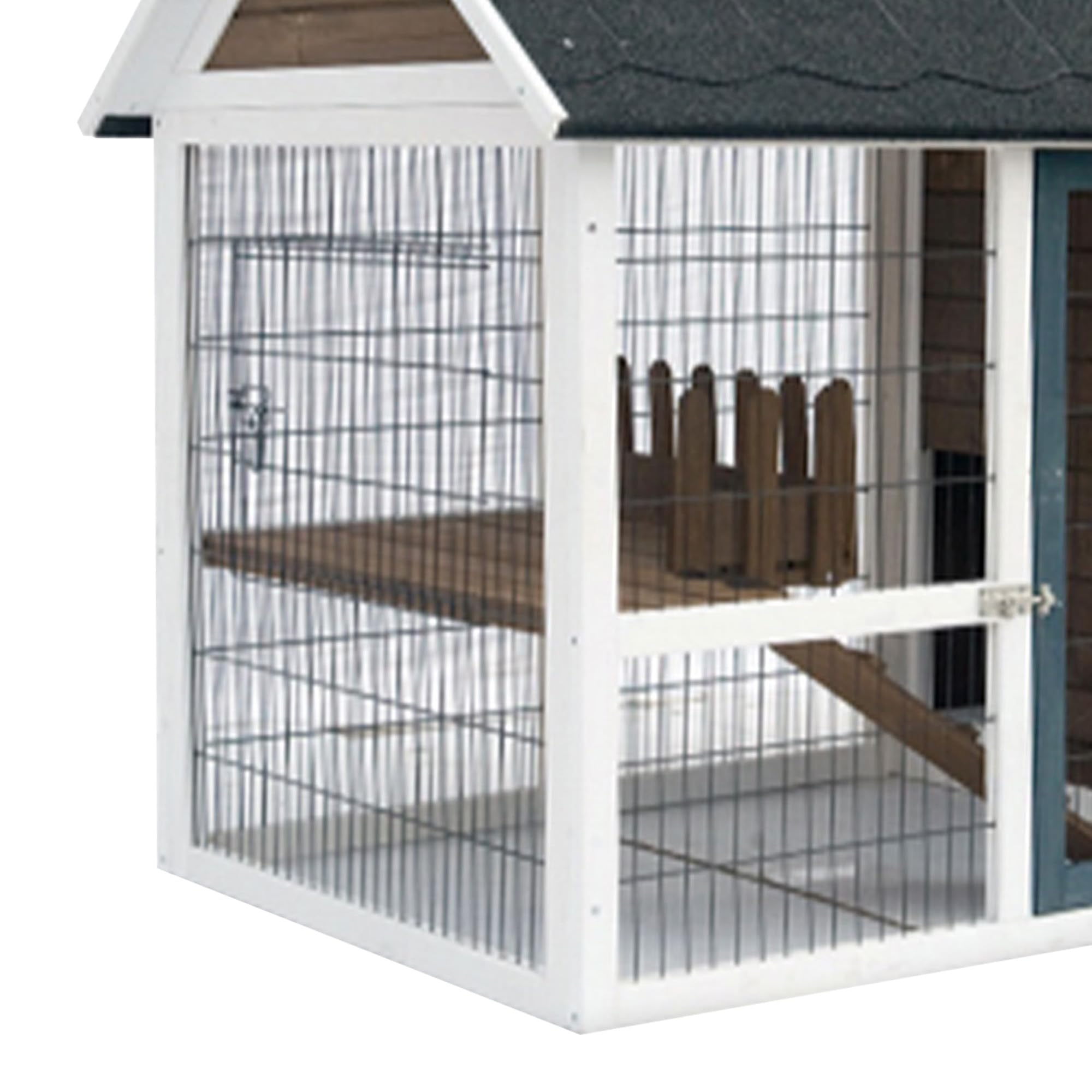 Old Fashioned 2-Story Rabbit Hutch with Asphalt Roof - Outdoor Bunny Barn for Roaming & Play | Easy-Clean Pull-Out Metal Tray | Perfect for Backyard Rabbit Housing & Pet Play Area