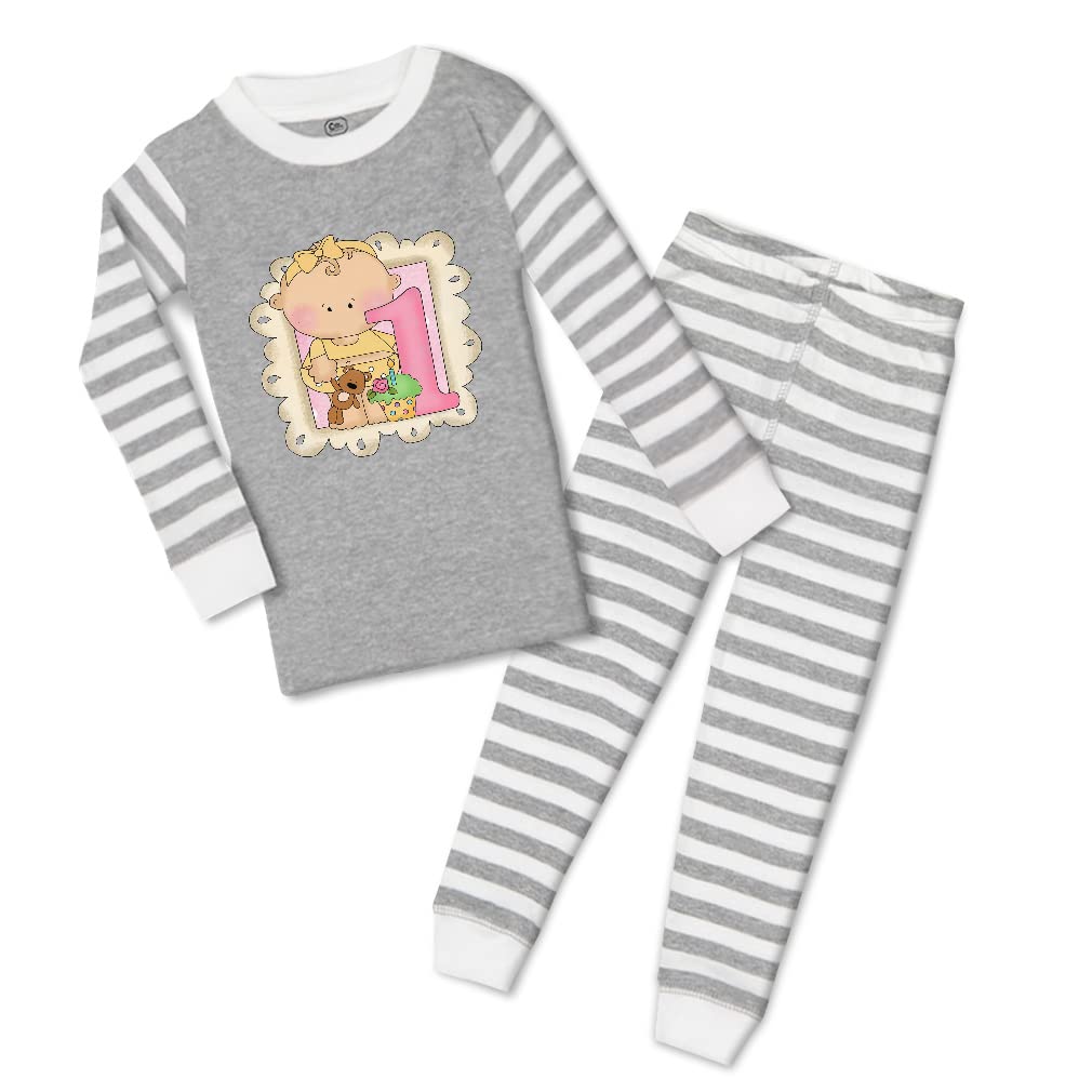 Custom Baby Boy & Girl Toddler Pajama Set - 6 Months | Striped Grey Cotton Sleepwear with Cute Cupcake & Bear Design | Perfect for Birthday Gifts & Photo Shoots