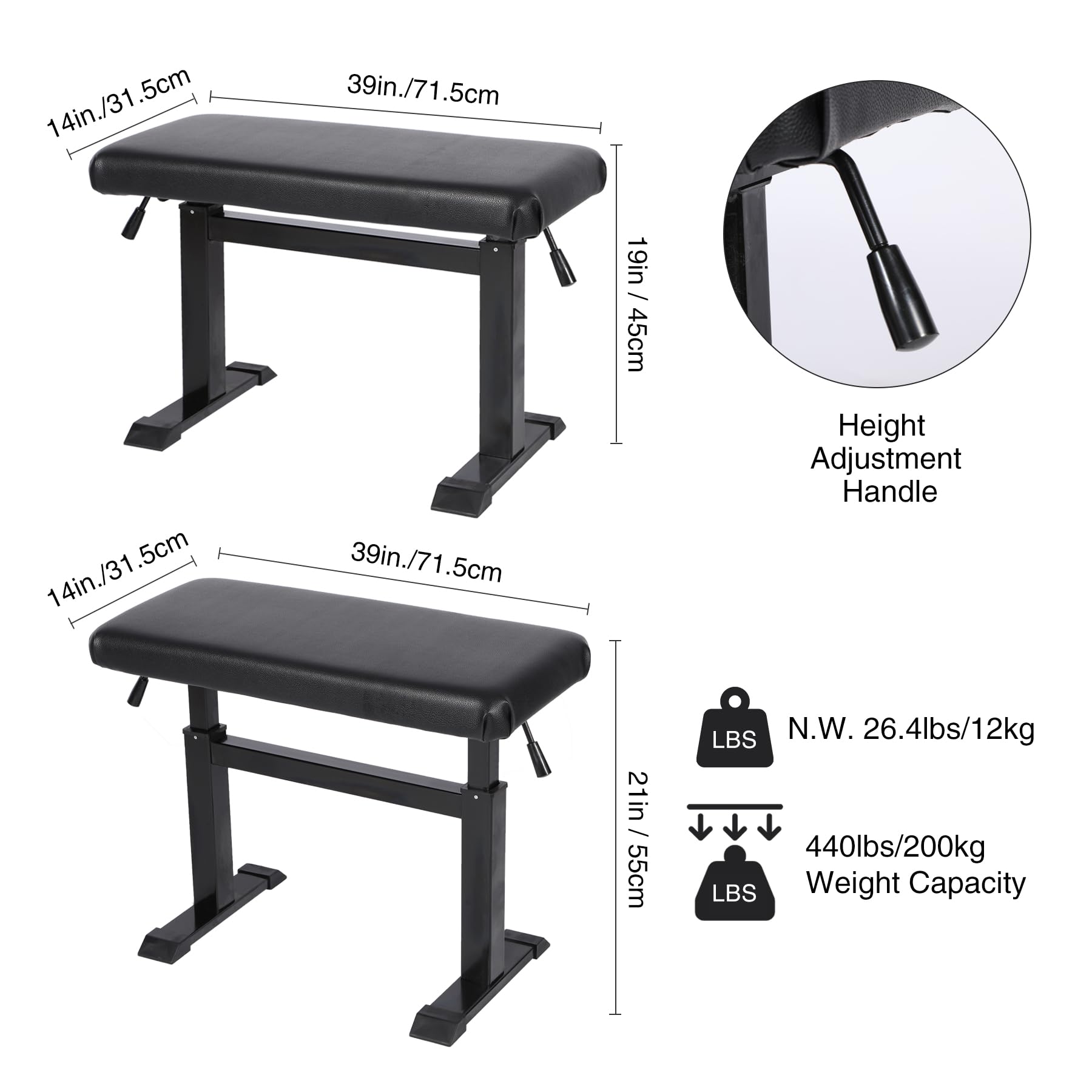 Height Adjustable Hydraulic Piano Bench - 39in Heavy Duty Keyboard Stool with PU Leather Cushion for Piano & Keyboard Stands | Perfect for Home Studios, Music Classrooms & Professional Performances (Black)