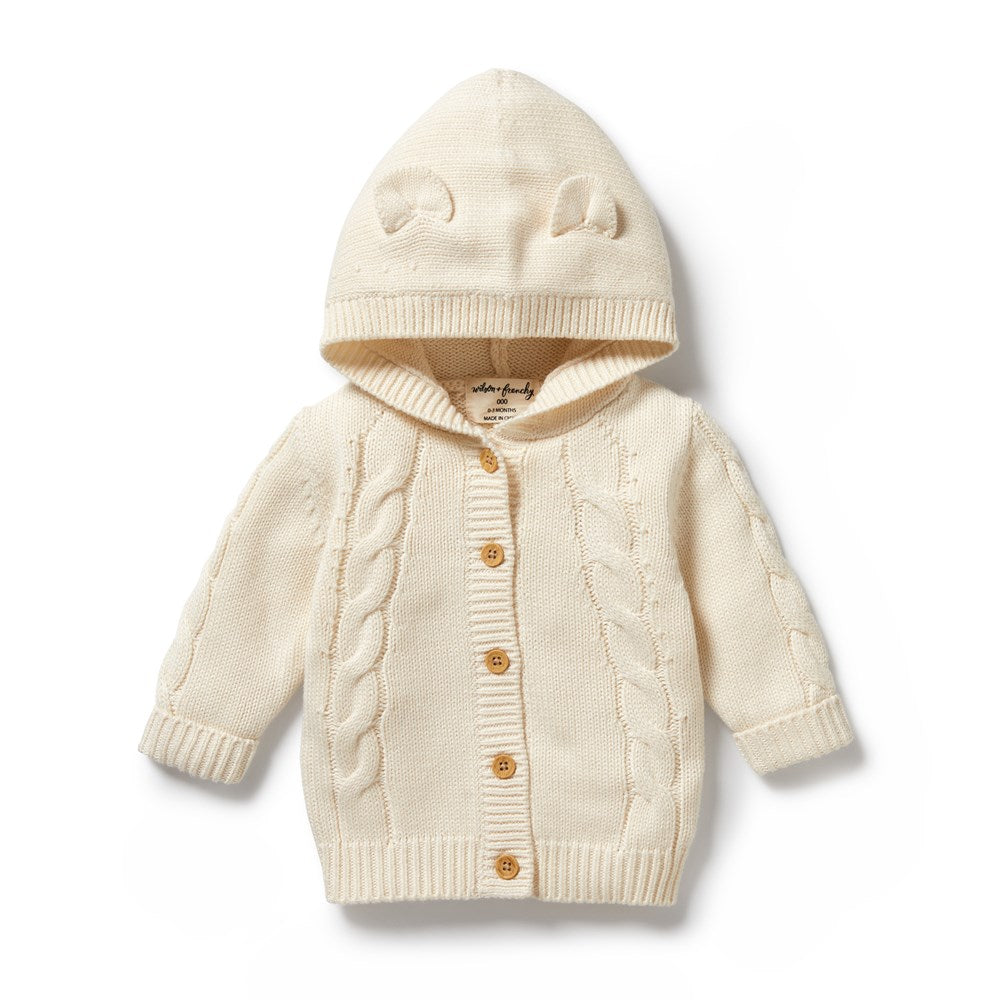 Women's Ecru Knitted Cable Jacket - Cozy Winter Sweater for Casual Outfits & Outdoor Activities