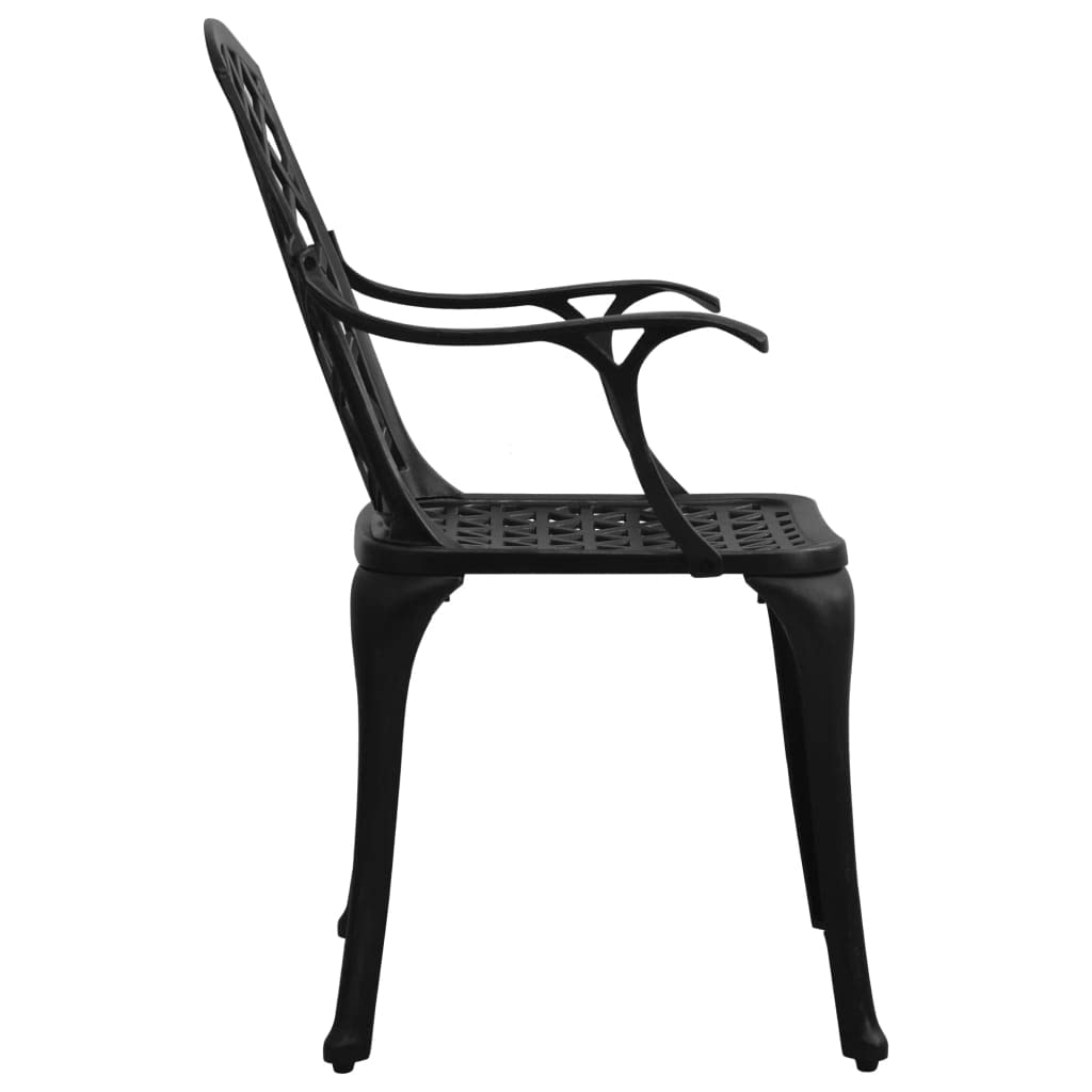 vidaXL 5-Piece Black Cast Aluminum Bistro Set - Weather-Resistant Patio Dining Table & 4 Chairs for Outdoor Garden, Balcony, or Poolside Use