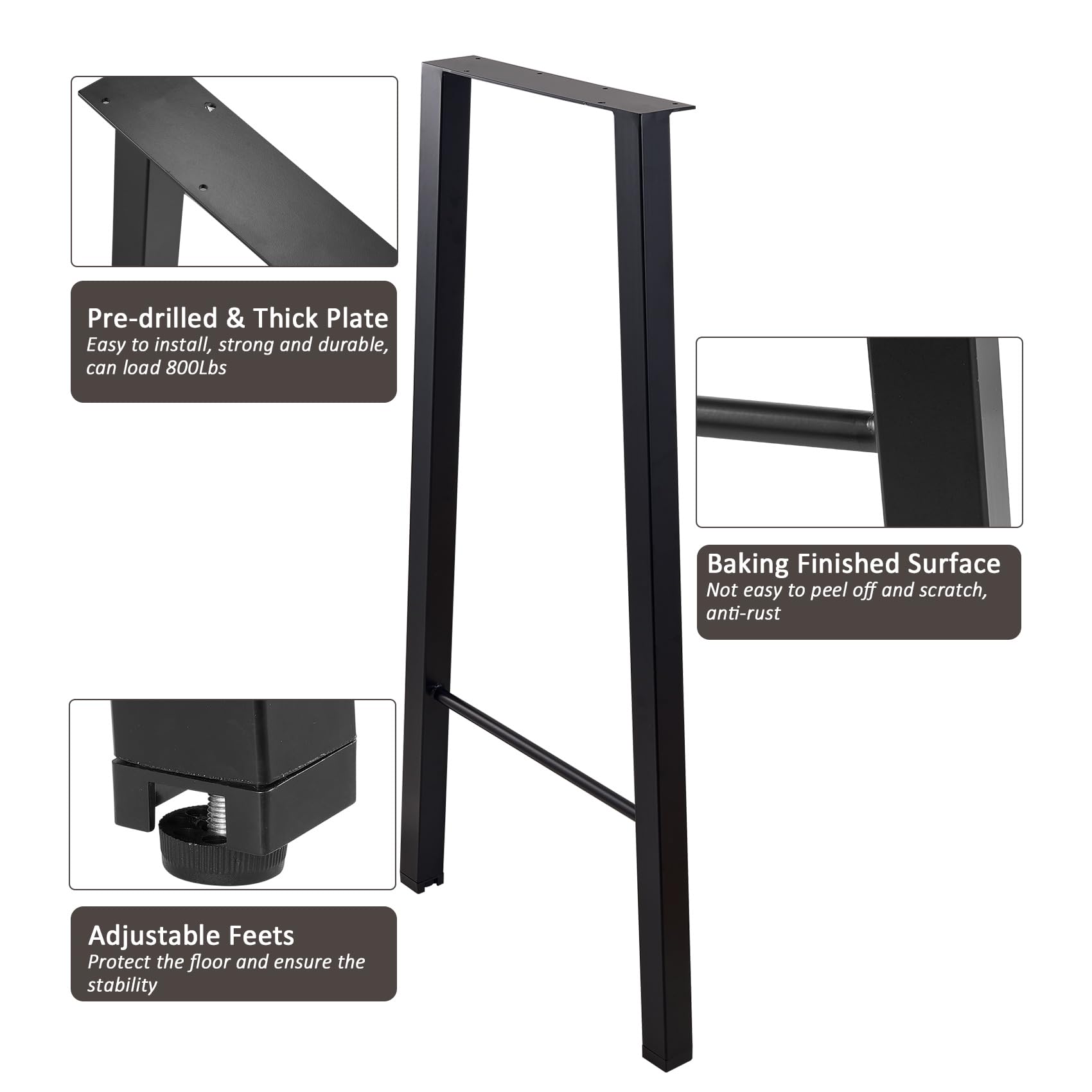 40 Inch Heavy Duty Metal Table Legs - Set of 2 Black Bar/Dining/Desk/Coffee Table Legs for Home, Office & Restaurant Furniture