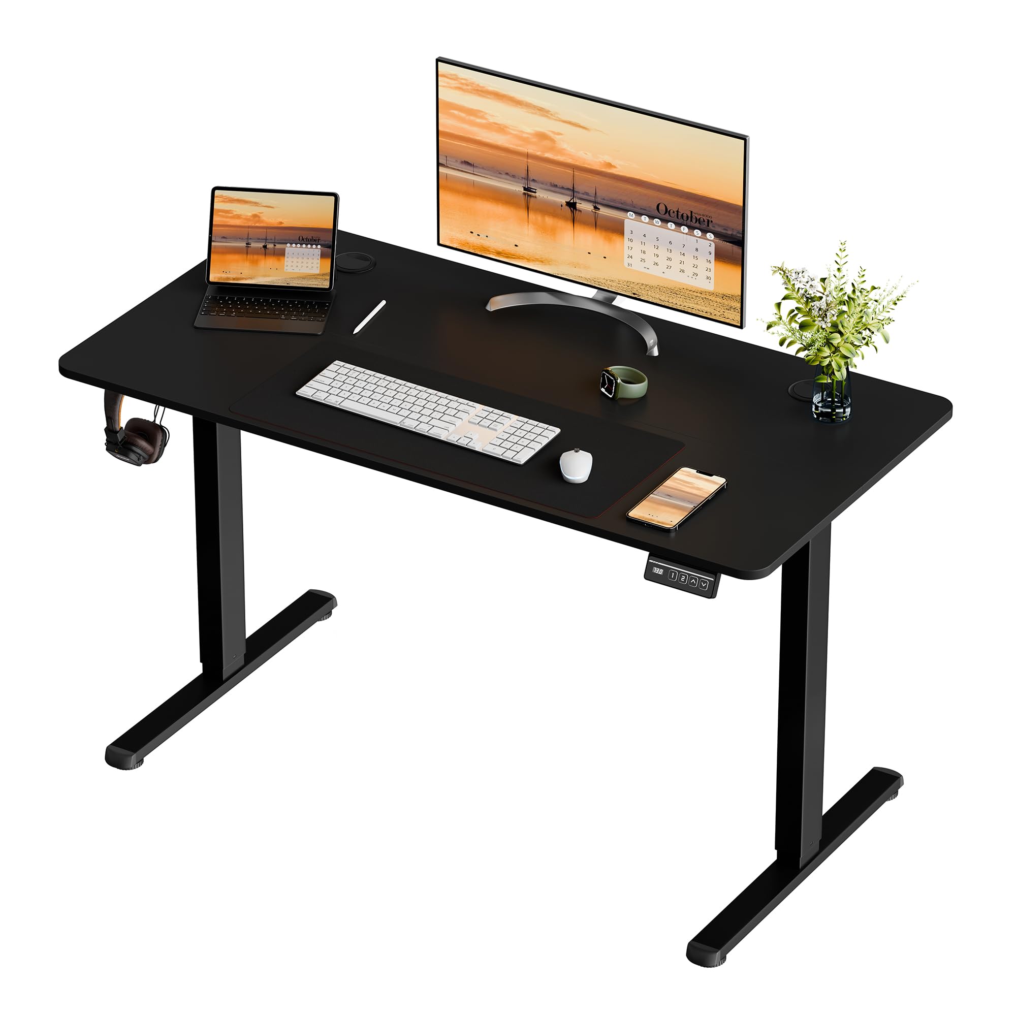 Meilocar 40 x 24 Inch Electric Standing Desk - Height Adjustable Sit Stand Desk with Memory Preset, Splice Board & Metal Frame | Home Office Computer Desk for Work from Home & Gaming Setup (Black Frame & Top)