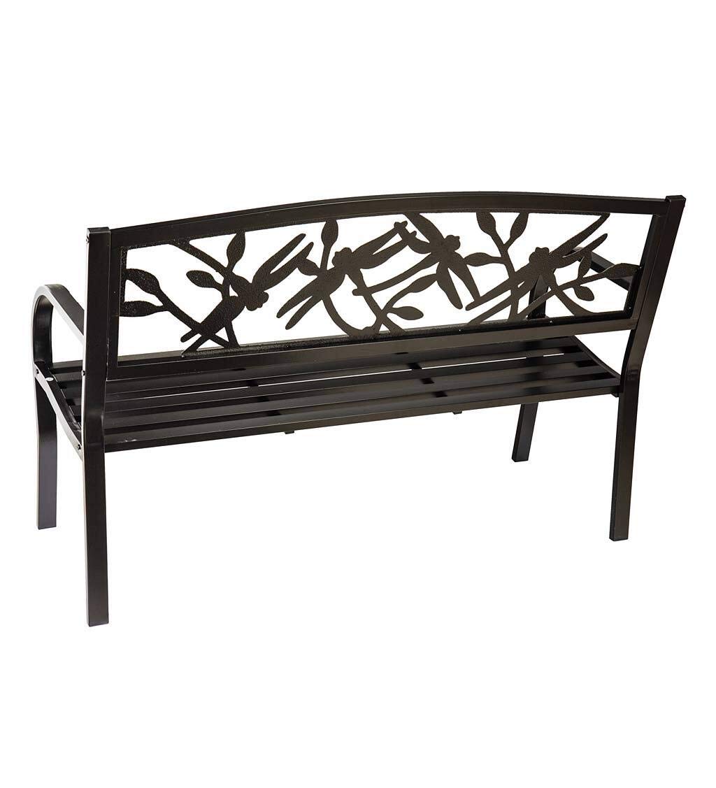 Weatherproof Dragonfly Outdoor Bench - Heavy Duty 400 lb Capacity - Metal Garden Patio Porch Park Deck Bench - Black 50