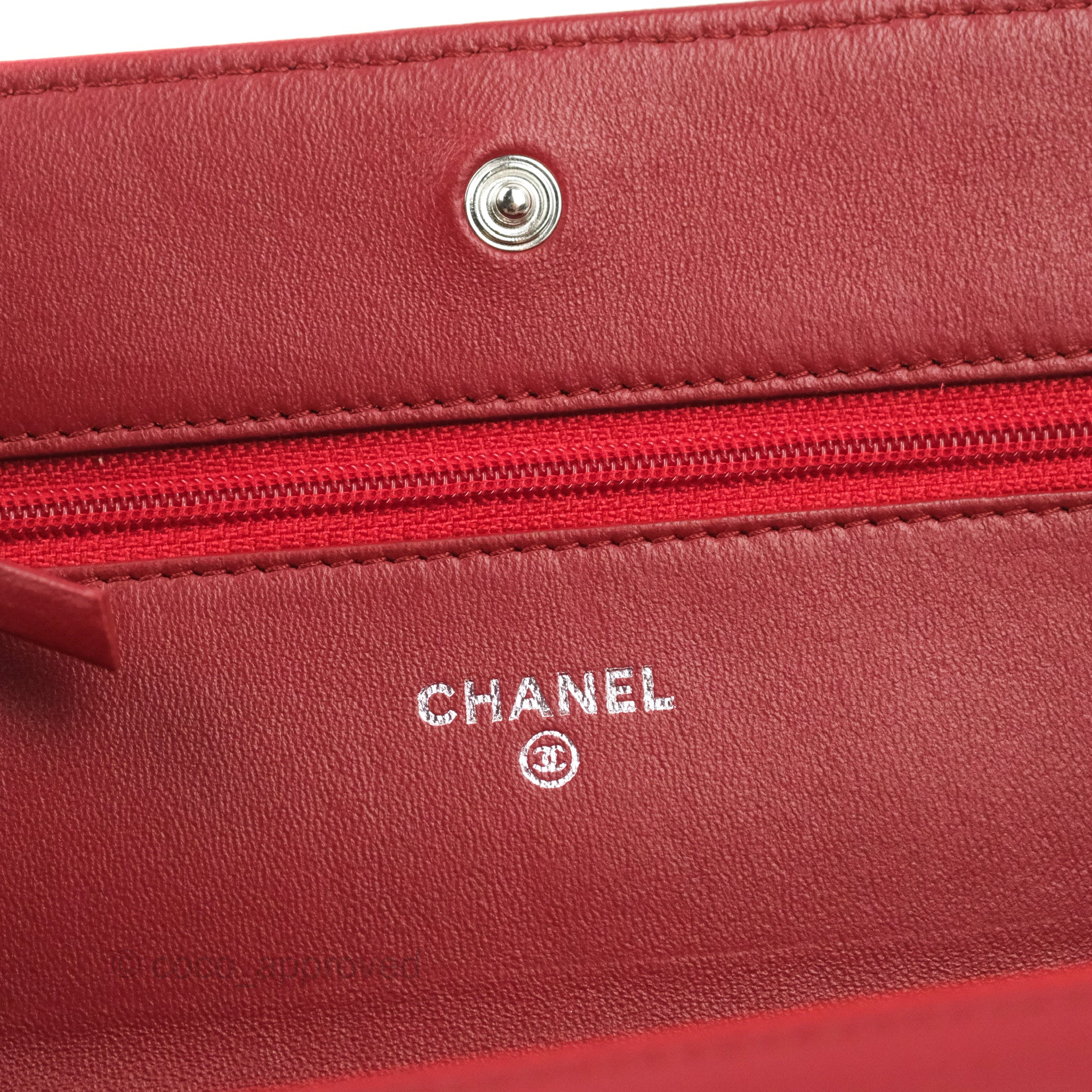 Chanel Camellia Embossed Wallet on Chain WOC in Red Lambskin with Silver Hardware - Luxury Crossbody Bag for Women, Perfect for Evening Events & Date Nights