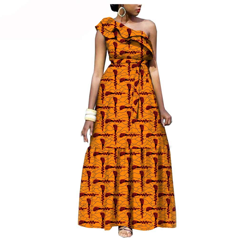 Custom African Print Long Dresses for Women - Ankara Batik Cotton One Shoulder Fit & Flare Maxi Dress - Plus Size & Personalized Options - Perfect for Weddings, Parties & Cultural Events