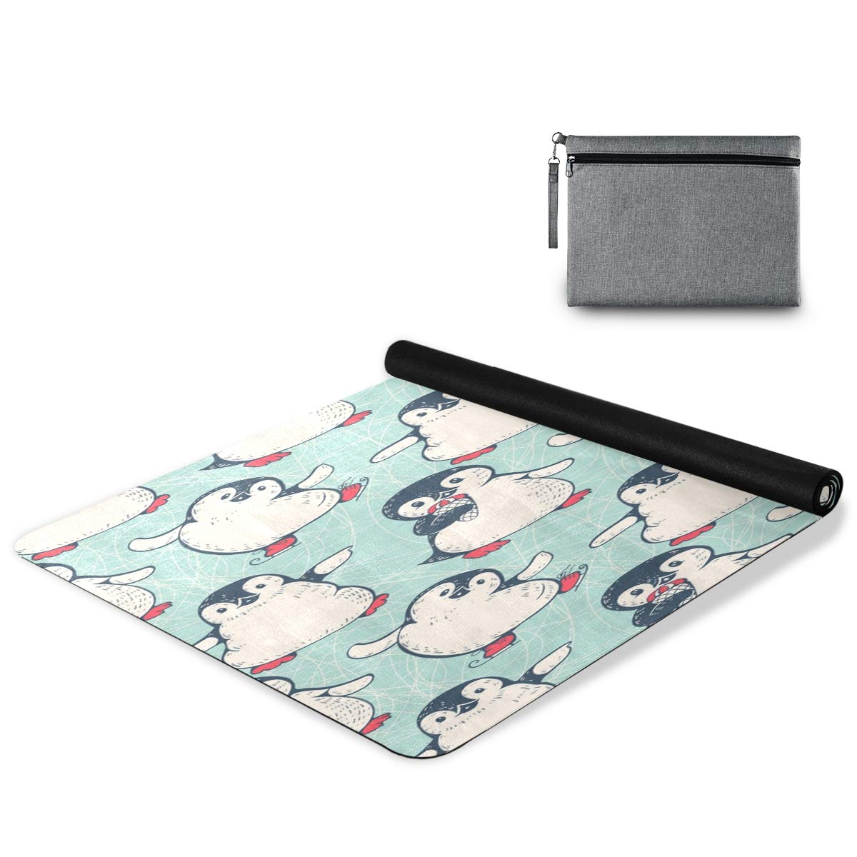 Premium Non-Slip Yoga Mat with Cute Penguin Ice Cream Design - Extra Thick Exercise Mat for Yoga, Pilates & Home Workouts - Includes Free Carrying Storage Bag - Perfect for Gym, Studio & Indoor Fitness Training