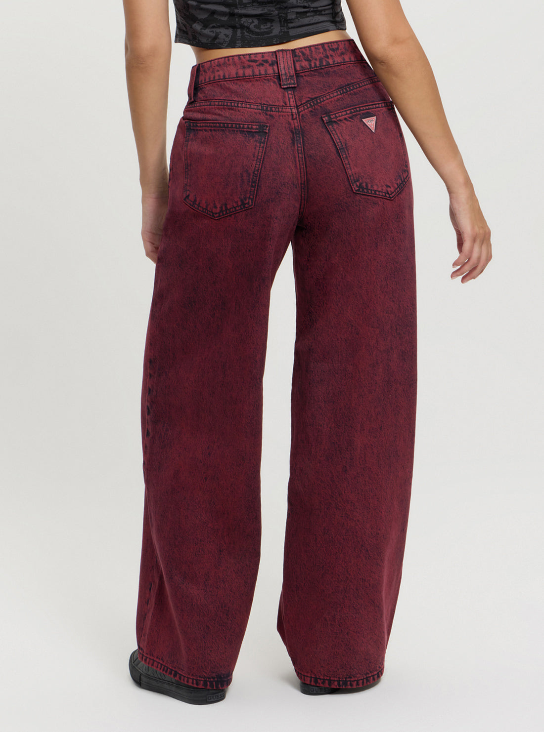 Guess Originals Red Patch Wide Leg Pants for Women - High Waist Comfortable Loose Fit Casual Trousers | Perfect for Streetwear, Travel & Everyday Fashion