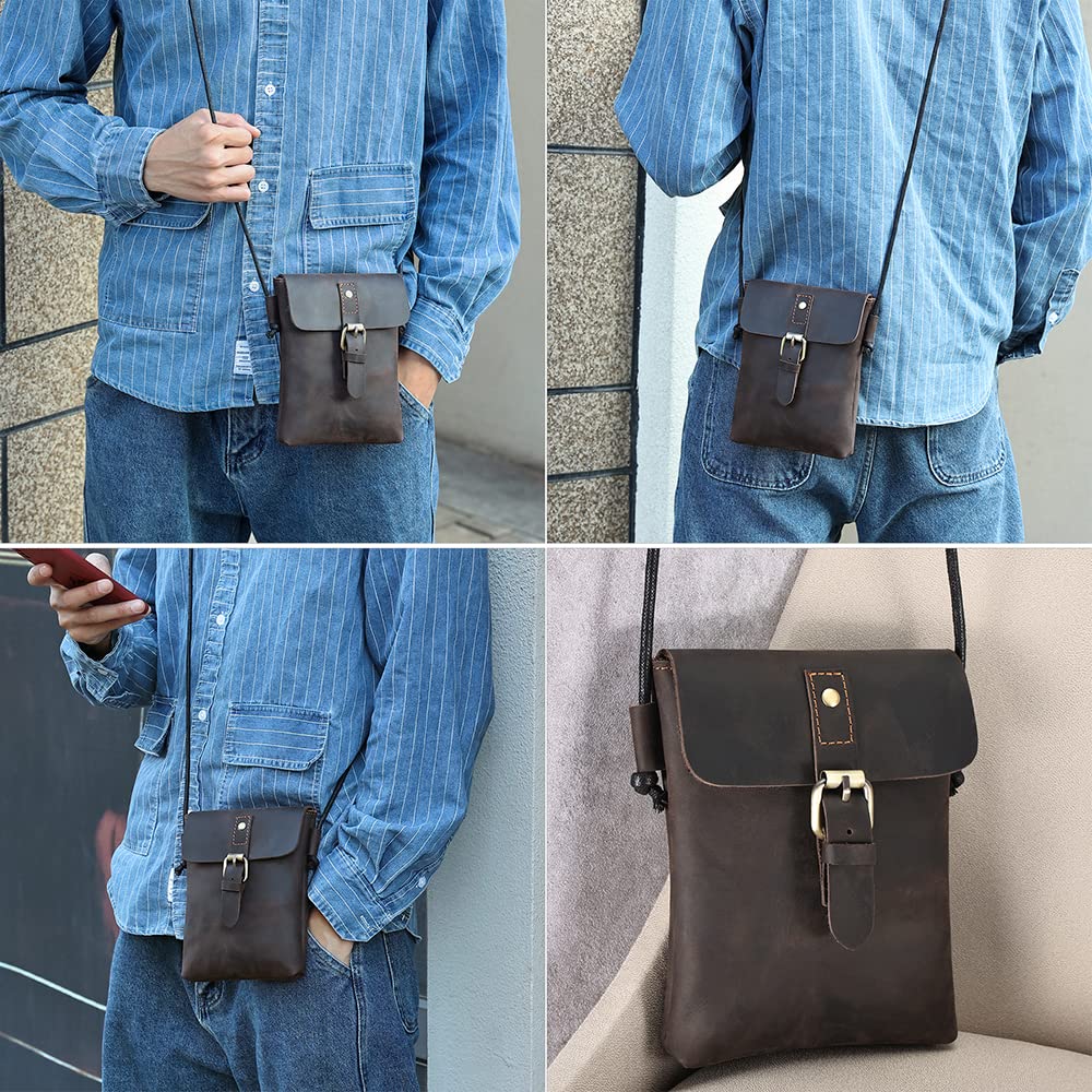 LWBTOSEE Mini Crossbody Shoulder Bag - Genuine Leather Small Messenger Bag for Men - Phone Pouch & Essentials Organizer - Perfect for Travel, Work & Daily Use