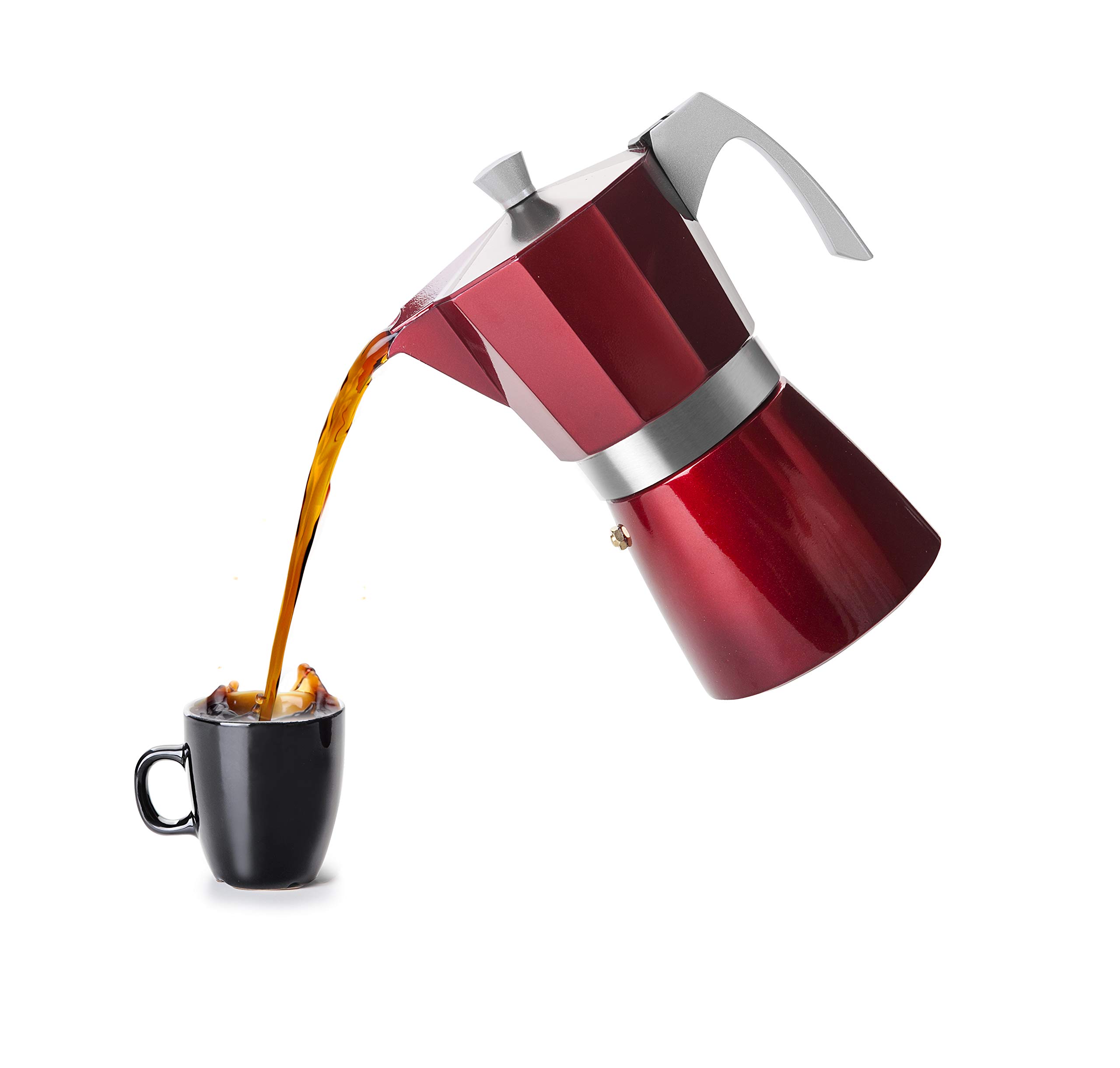 IBILI Evva Red 12-Cup Espresso Coffee Maker - Aluminum Stovetop Moka Pot (30 x 30 x 30 cm) - Perfect for Home, Office & Camping Coffee Brewing