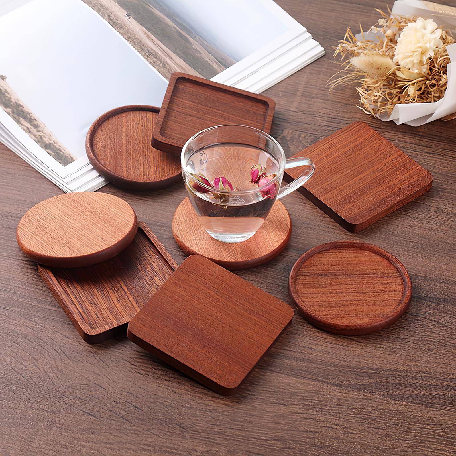 Custom Wooden Coasters Set - Personalized Wedding & Anniversary Gifts for Couples - Bar & Home Decor