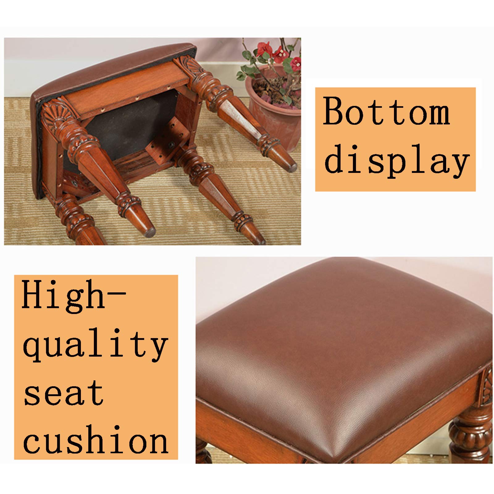 Wood Vanity Stool with PU Padded Seat - Makeup Chair for Dressing Room & Bedroom