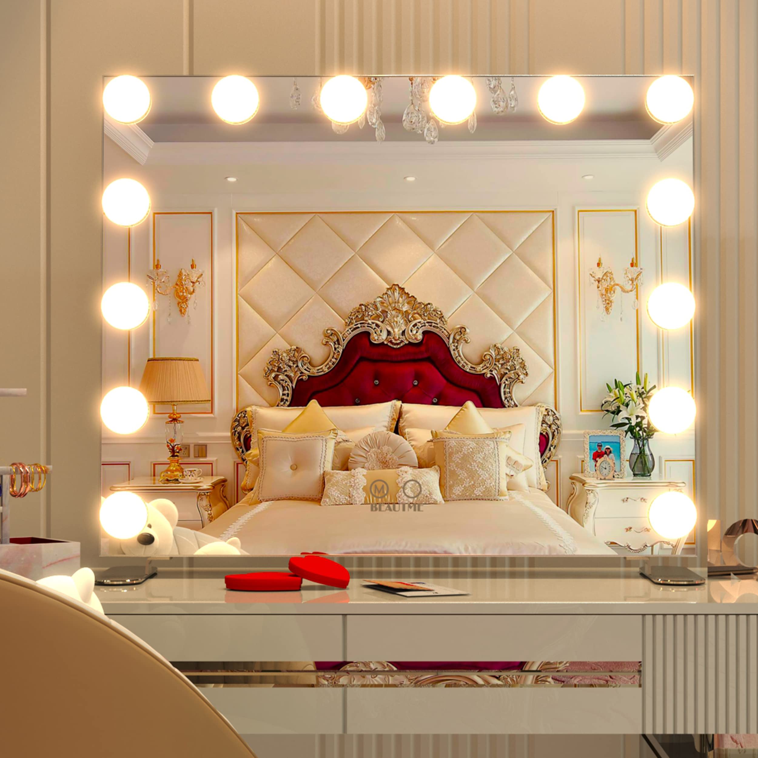 Nitin Lighted Vanity Mirror with Touch Control - Hollywood Makeup Mirror with LED Lights, Adjustable Brightness, Tabletop or Wall Mounted (Silver) - Perfect for Makeup Application, Skincare Routine & Home Decor