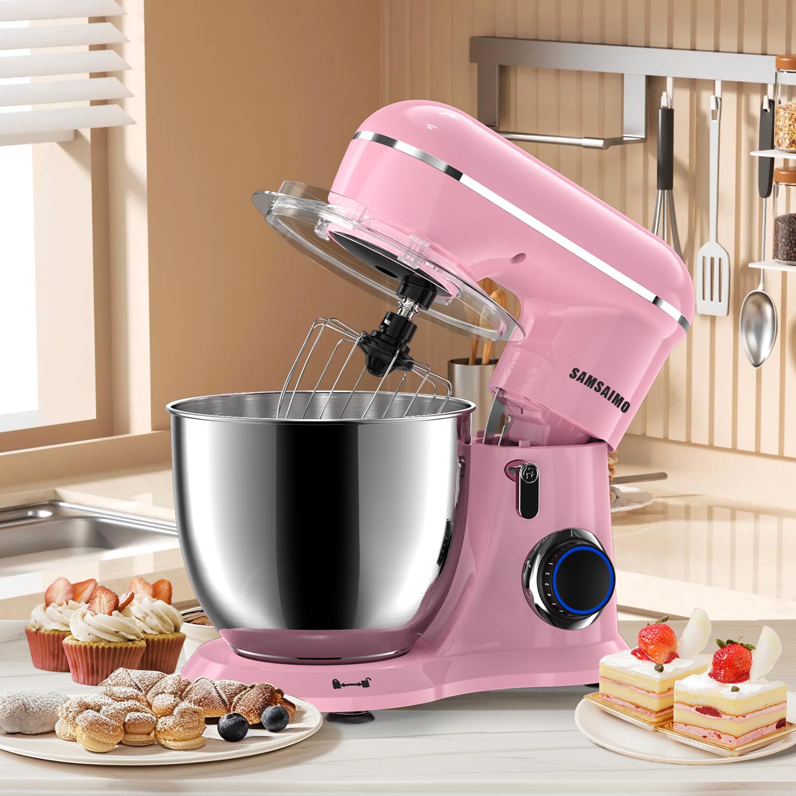 660W 10-Speed 3-in-1 Electric Stand Mixer with Pulse Button - Includes 6.5QT Stainless Steel Bowl, Dough Hook, Beater & Whisk - Perfect for Baking Cakes, Cookies, Bread & More - Sakura Pink Kitchen Mixer for Home Bakers