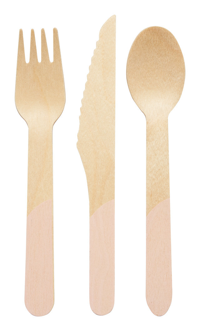 Eco-Friendly Wooden Cutlery Set - 24 Piece Biodegradable Utensils for Parties, Picnics & Travel | Sustainable Disposable Forks, Knives & Spoons