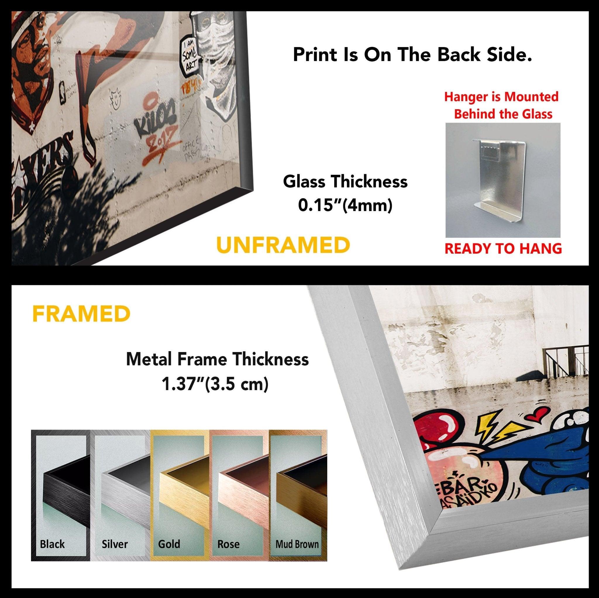Banksy Graffiti Art Glass Wall Decor - Modern Urban Home & Office Artwork for Living Room, Bedroom or Office Space