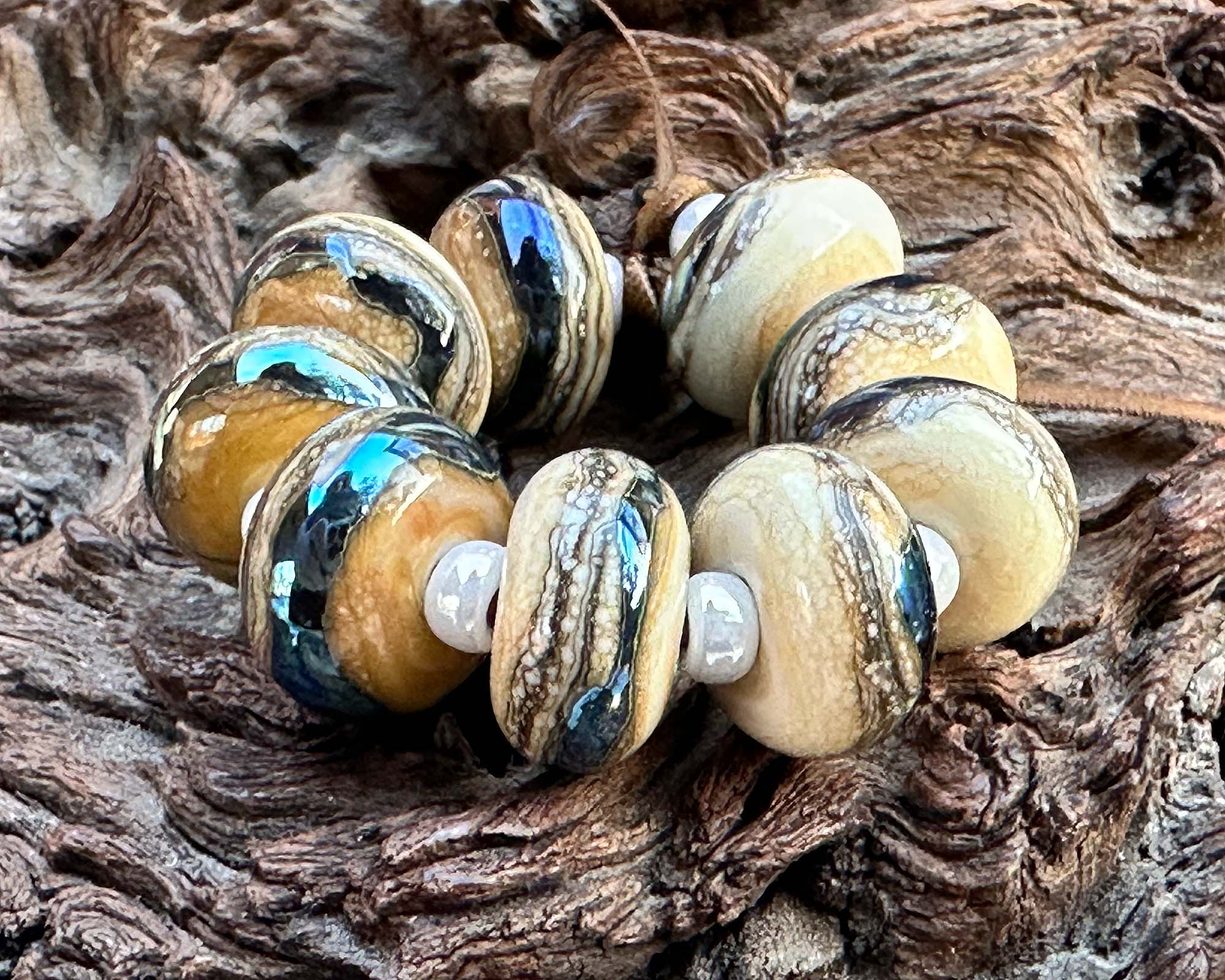 9 Ivory Metallic Elegance Lampwork Glass Beads Set for Jewelry Making - DIY Bracelet, Necklace & Craft Projects - Perfect for Wedding, Party & Gift Giving