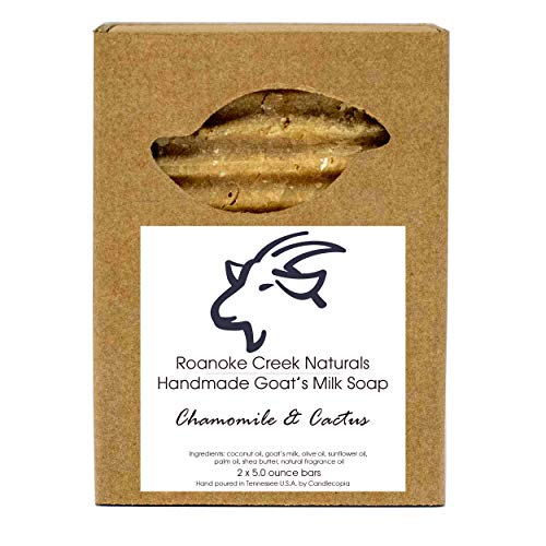 Roanoke Creek Naturals Chamomile & Cactus Goat's Milk Soap - Hand Poured, 2 Pack - Moisturizing & Gentle for Dry Skin - Perfect for Bath, Shower & Gift Giving