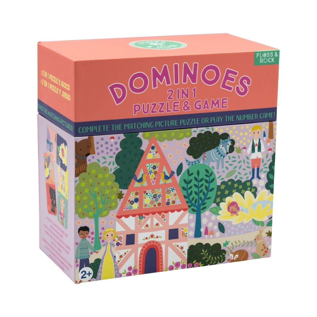 Floss and Rock Fairy Tale Dominoes Set - Classic Wooden Domino Game for Kids & Family Fun - Perfect for Indoor Play, Travel & Educational Learning