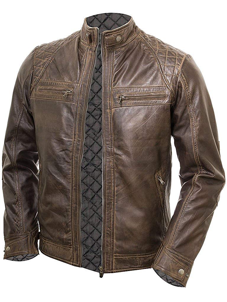 Shazmeen Men's Vintage Cafe Racer Motorcycle Jacket - Genuine Lambskin Leather Biker Jacket for Men | Perfect for Riding, Casual Wear & Outdoor Adventures